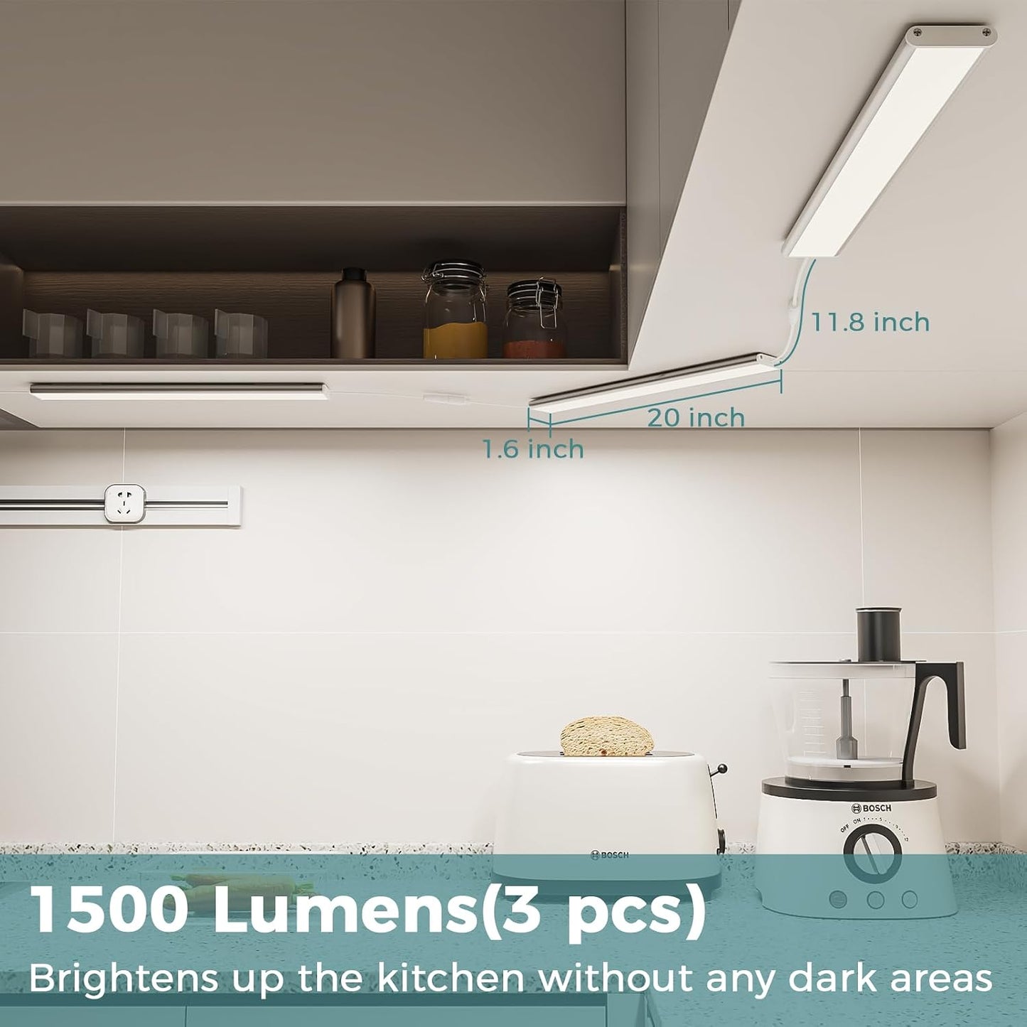 ASOKO Under Cabinet Led Light Plug in, Dimmable Daylight White 4000K, 3 Pack 12 inch Linkable Under Counter Lights
