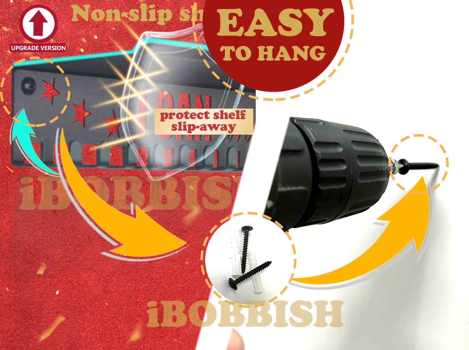 iBobbish Metal Medal Hanger Display,Non-Slip Trophy Shelf with 20 Hooks,Wall Mount,Heavy Duty,Non-Bent,Holds