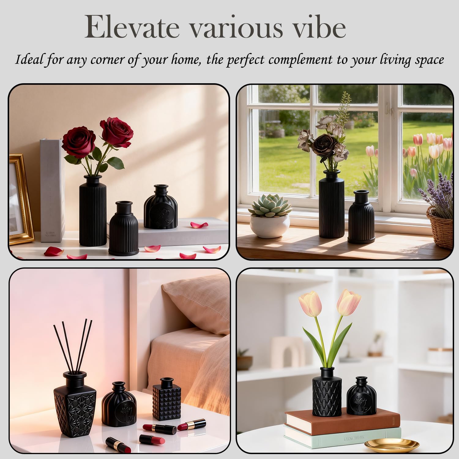 Black Glass Bud Vase Pcs / Classic Black / Set of 12