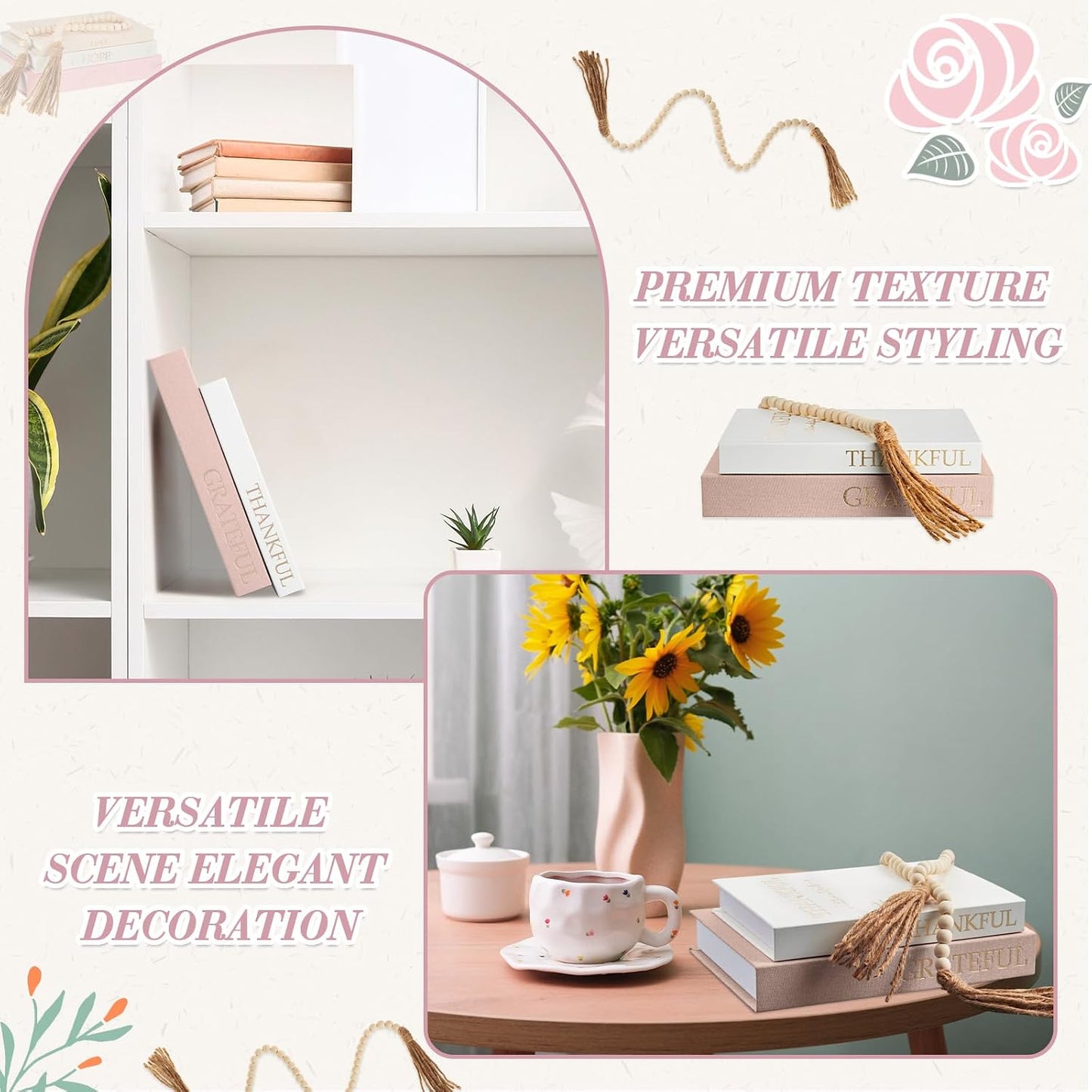Linen Decorative Books / Pink / Set of 2