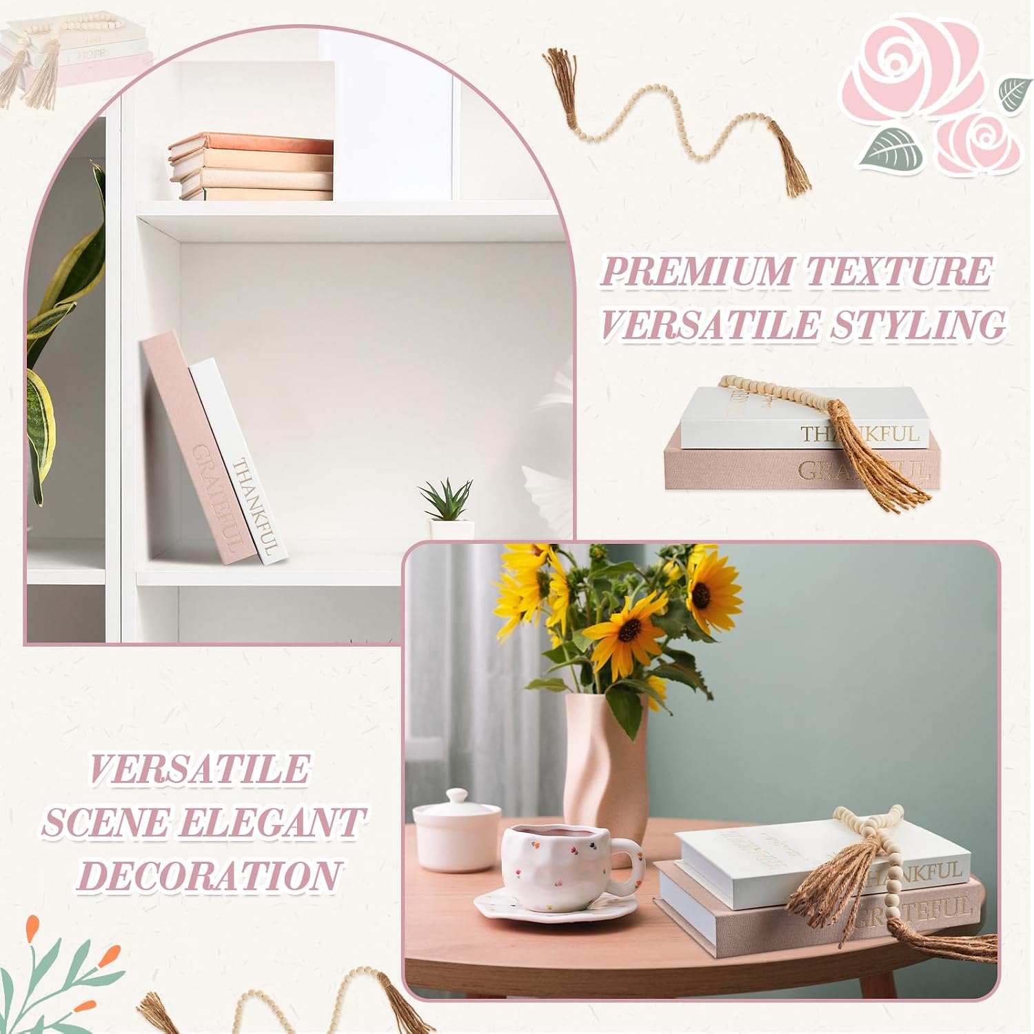 Linen Decorative Books / Pink / Set of 2