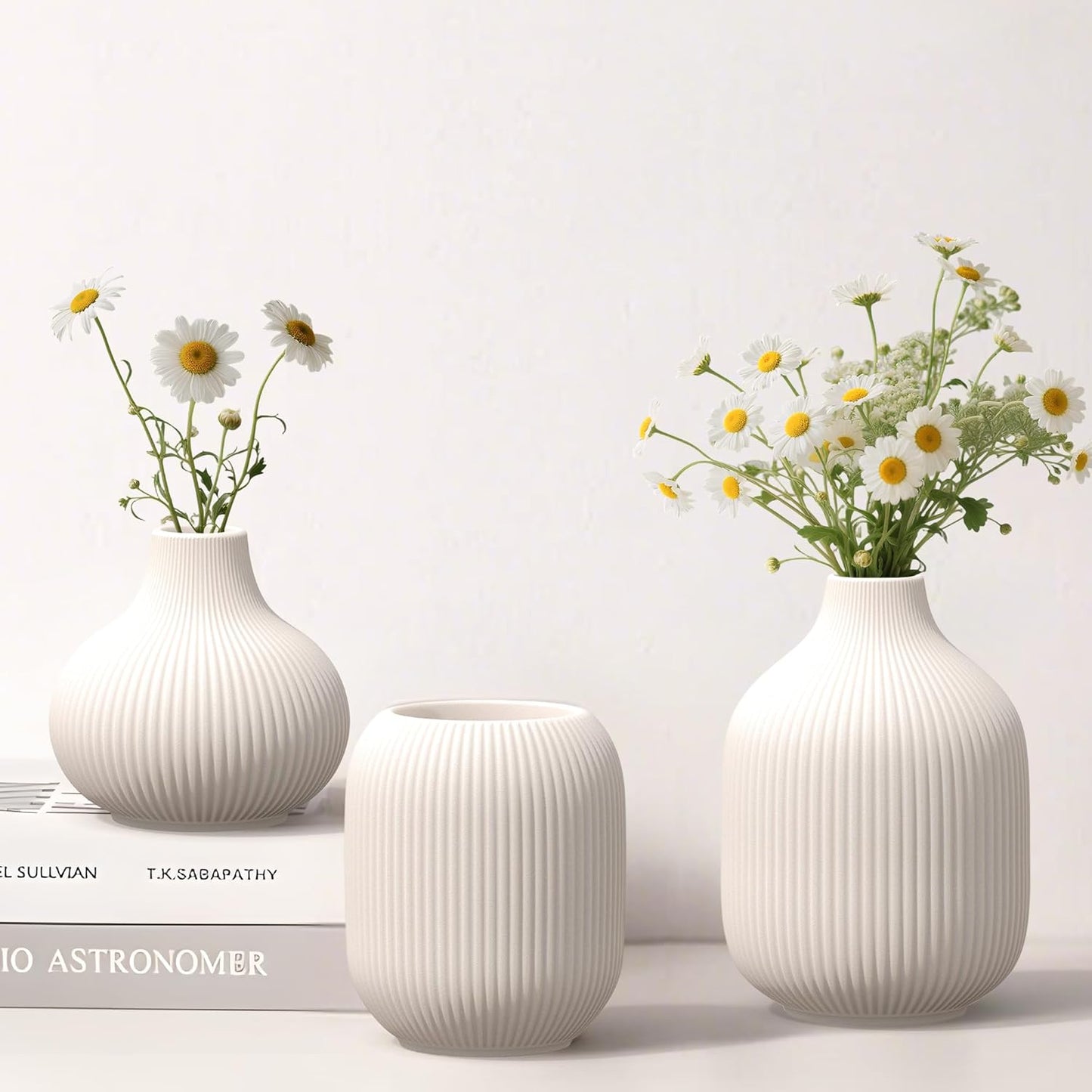 White Small Ceramic Vases / 3-piece-set / Round White / Set of 3