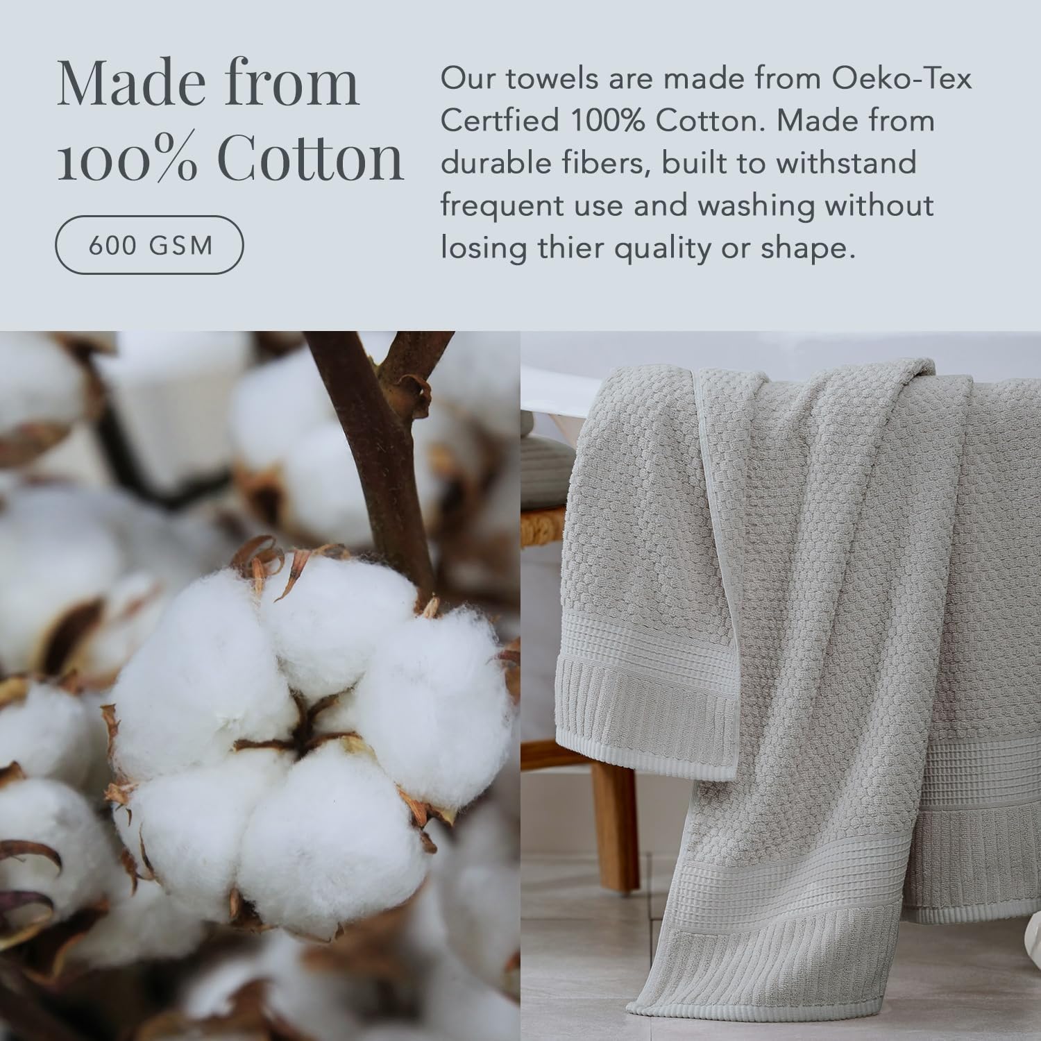 NY Loft 100% Cotton 6-Piece Bath Towel Set | Grey | Oeko-TEX | Quick-Dry | 30" x 52" Bath Towels | 16" x 28" Hand