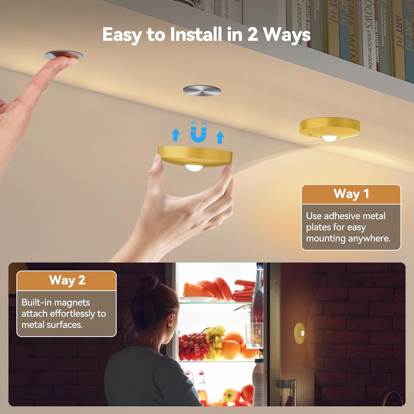 Yiliaw Rechargeable Puck Lights with Remote, 12 Pack Magnetic Under Cabinet Lighting, 1500mAh Battery Operated LED Tap