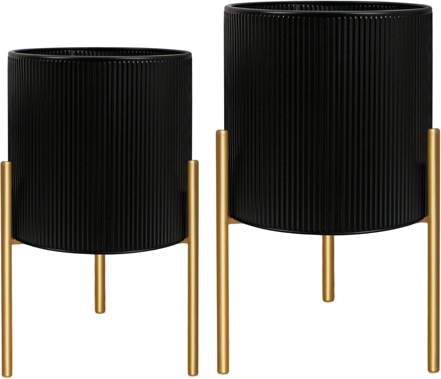 ARNIS Modern Plant Pots, Set of 2 Round Large Planters with Stand, Large Size Metal Pots with Drainage Holes for Living