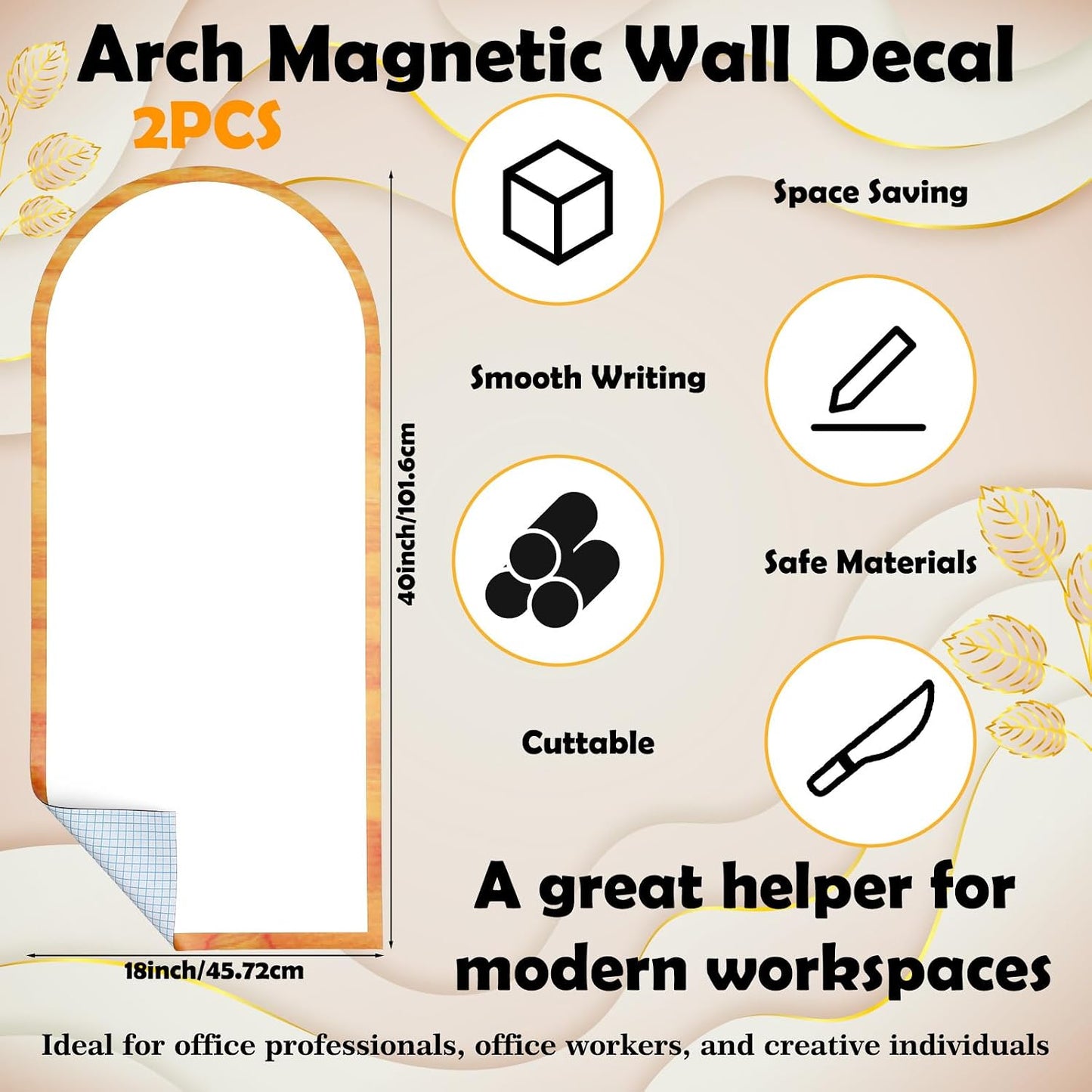 Magnetic Wall Arch Decal " Magnetic Wall Whiteboard / White / 40 x 18 / Set of 2