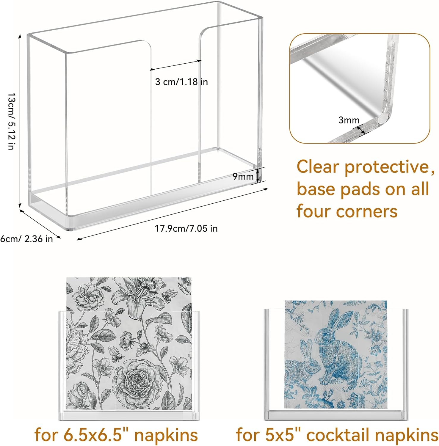 Acrylic Napkin Holder / Luncheon Napkin Holder / Clear / 6.5 x 6.5