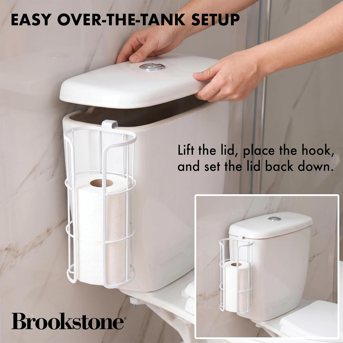 BROOKSTONE Over the Toilet Paper Holder Reserve - Toilet Paper Holder with Storage, Bathroom Toilet Paper Organizer