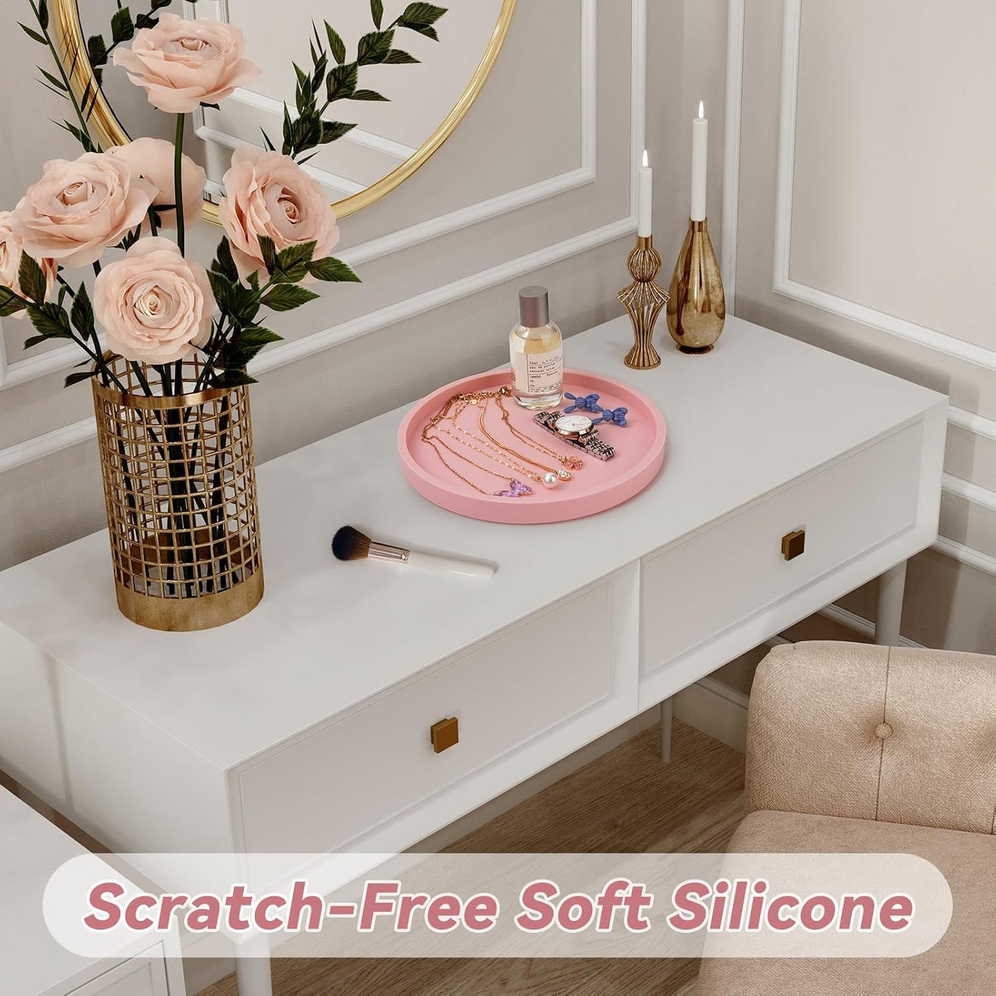 Thickened Silicone Vanity Organizer Tray / Pink
