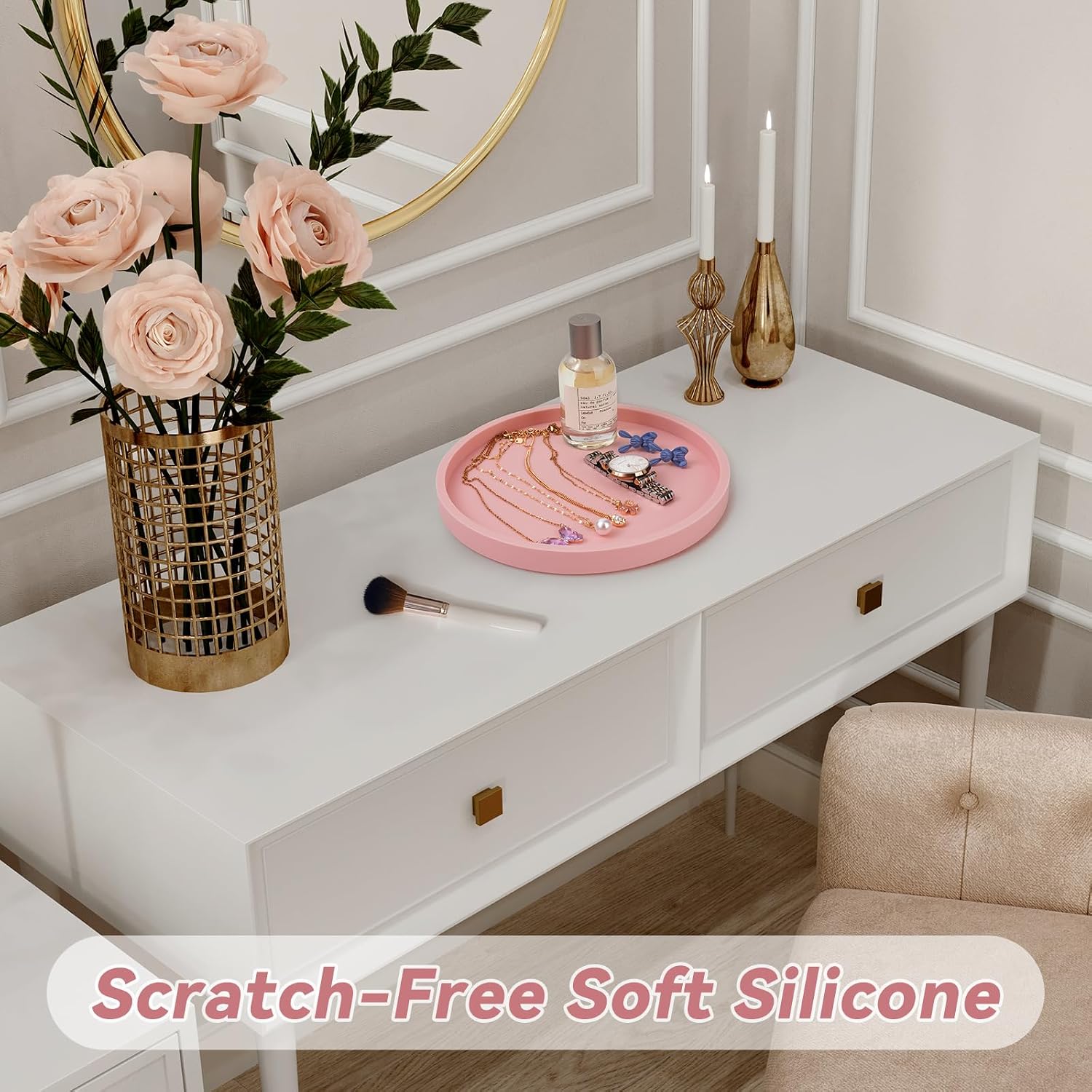 Thickened Silicone Vanity Organizer Tray / Pink