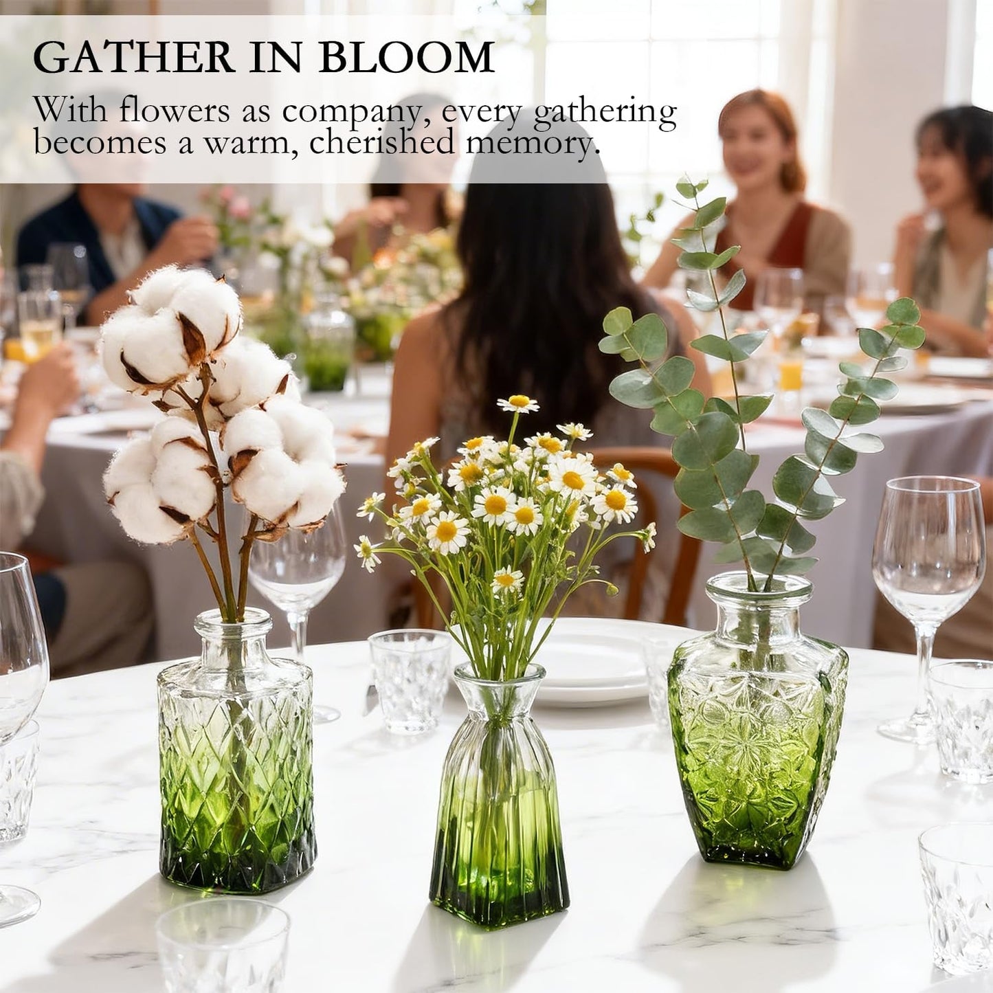 Clear Glass Bud Vase Pcs / Gradient Green / Set of 12
