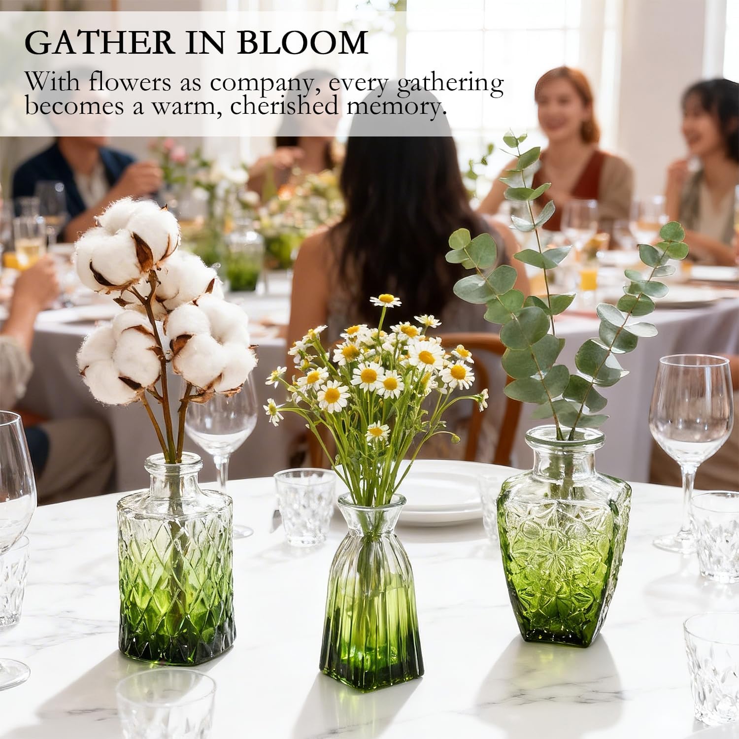 Clear Glass Bud Vase Pcs / Gradient Green / Set of 12