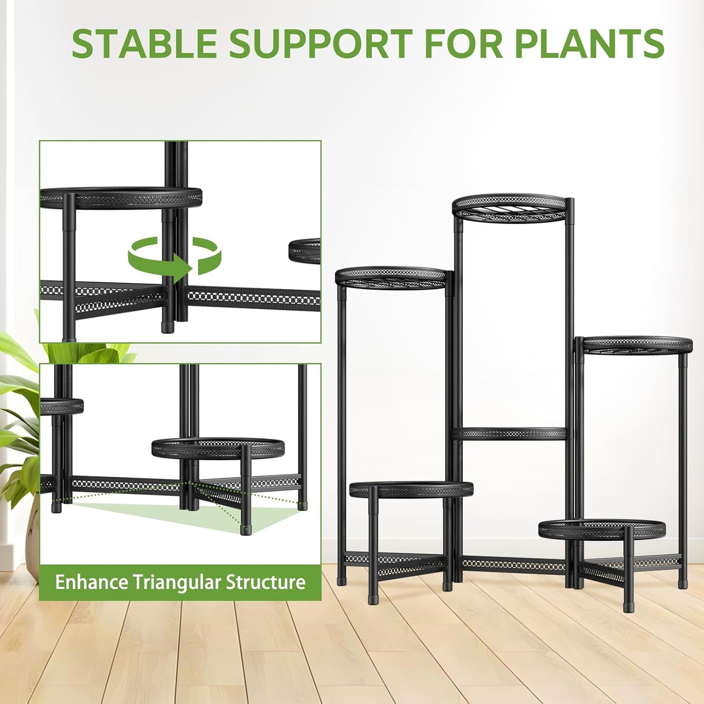 iDavosic.ly 6 Tier Large Plant Stand Indoor Outdoor, 10 In Tray, Iron Black | Tiered Metal Corner Heavy Duty Multiple