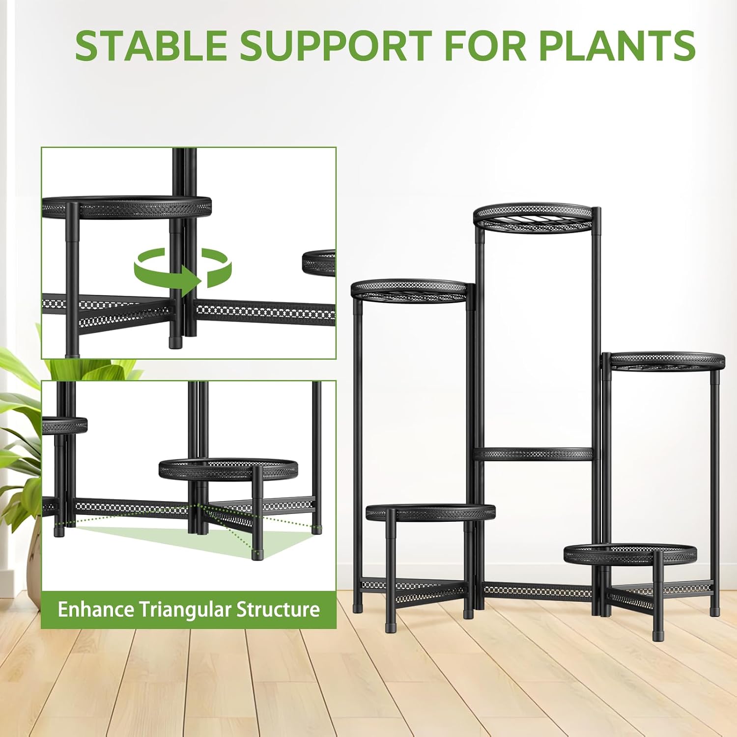 iDavosic.ly 6 Tier Large Plant Stand Indoor Outdoor, 10 In Tray, Iron Black | Tiered Metal Corner Heavy Duty Multiple