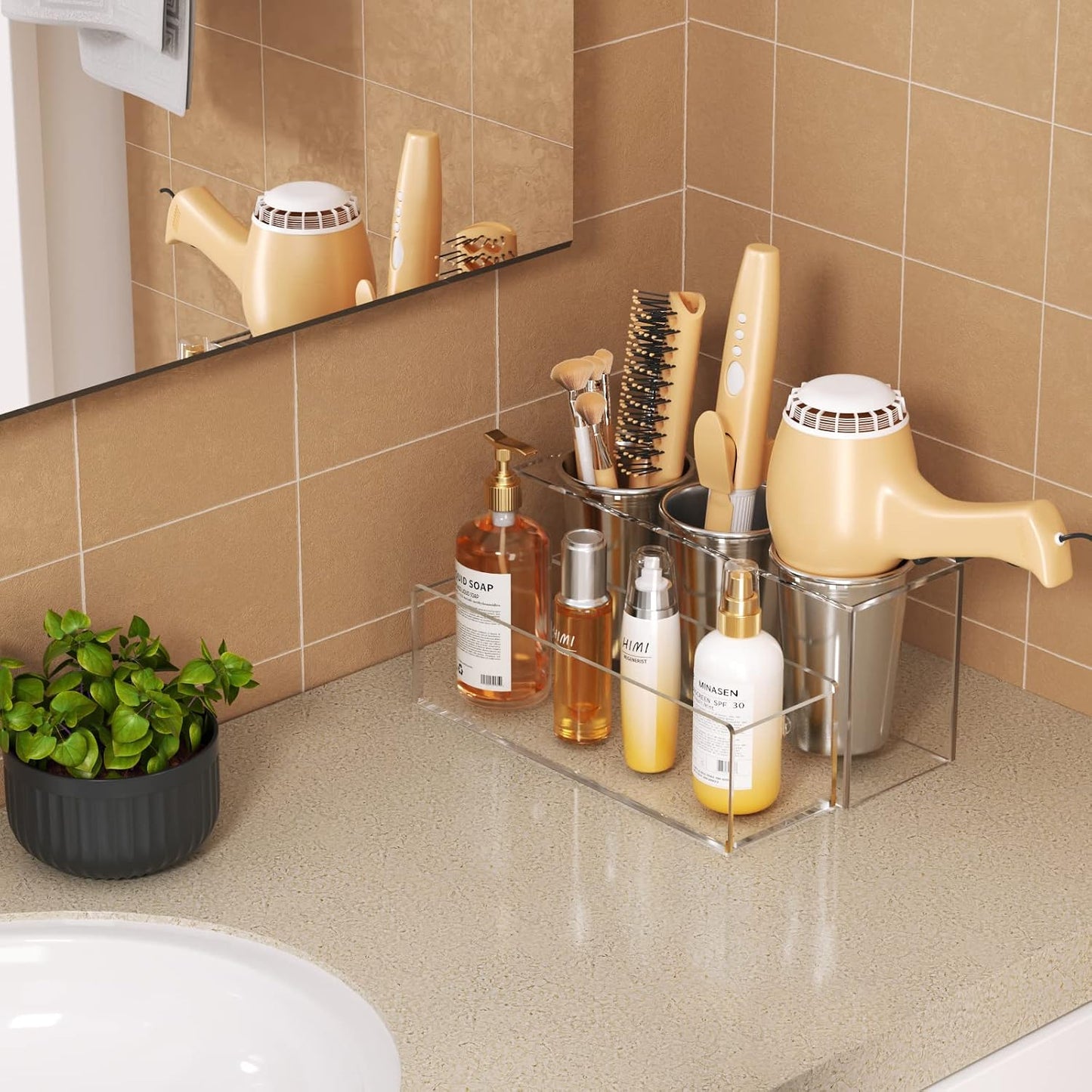 Hair Tool Organizer, Acrylic Hair Dryer Holder, Bathroom Countertop Blow Dryer Stand Storage, Vanity Organizer for