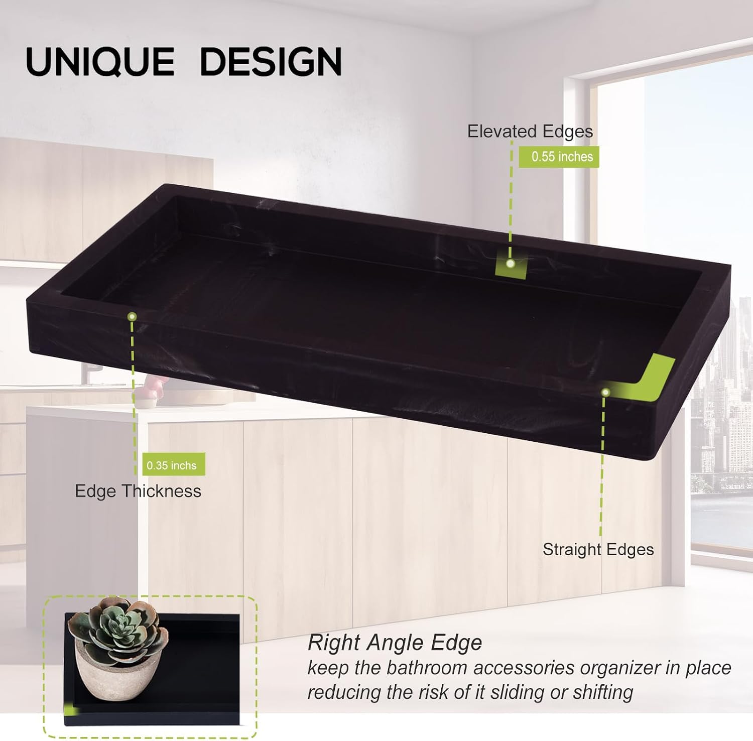 Slicone Vanity Trays / Marble Black / 9.8 x 4.7