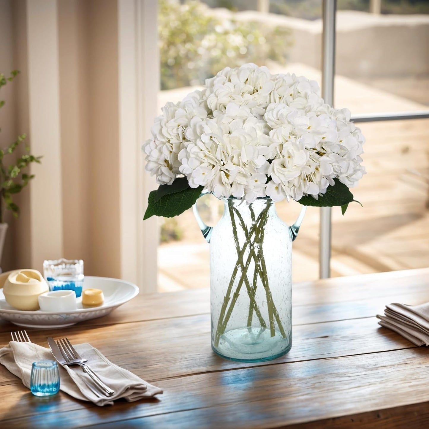 Hydrangea Artificial Flowers Silk Fake Hydrangeas Faux Hydrangea Flowers / White / Set of 6