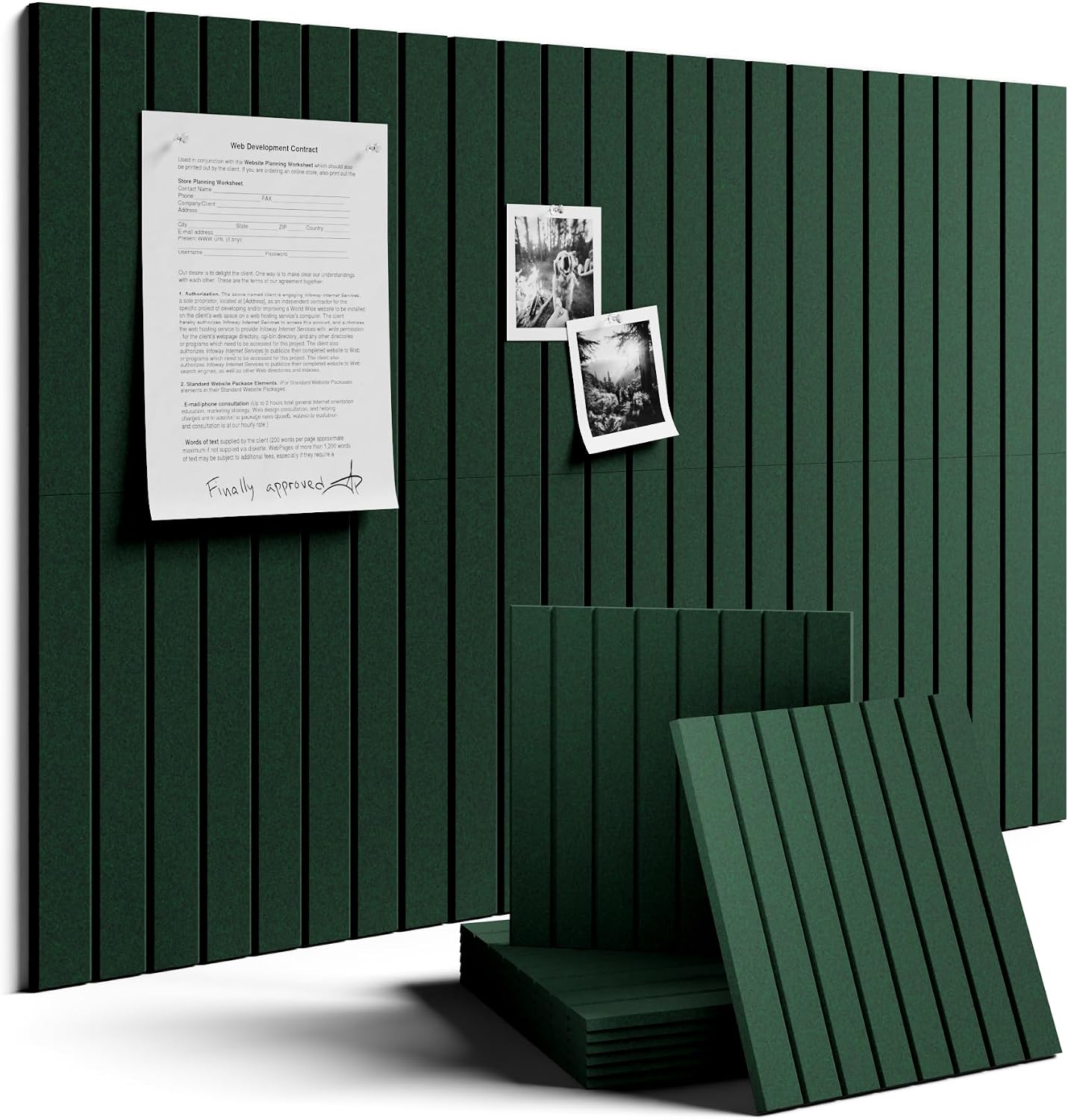 Fluxynara 36" x 24" Large Felt Bulletin Board, Pine Green