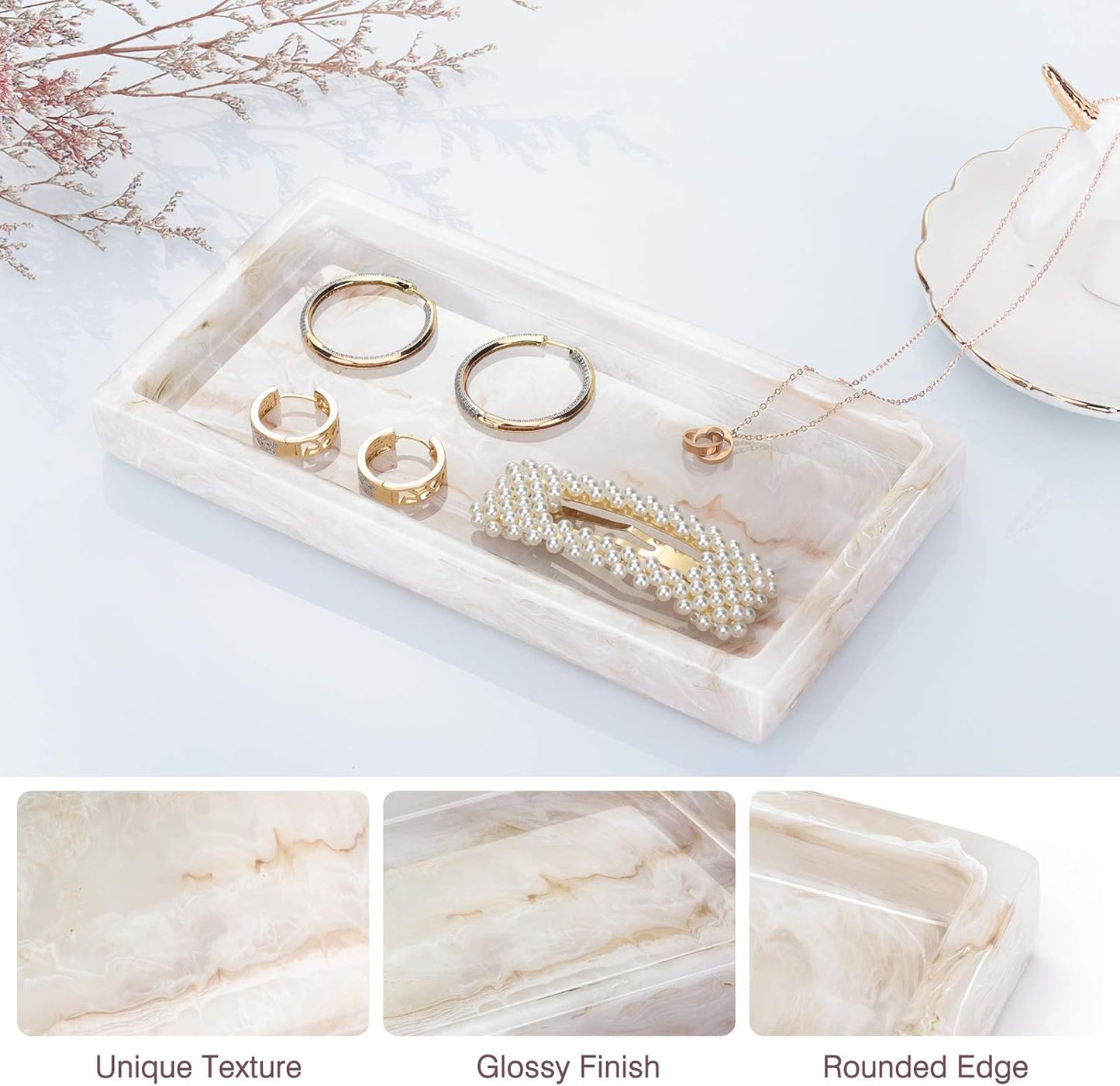 Jewelry Organizer Resin Tray / 7.7 x 3.9 x 0.8 / Ink Khaki