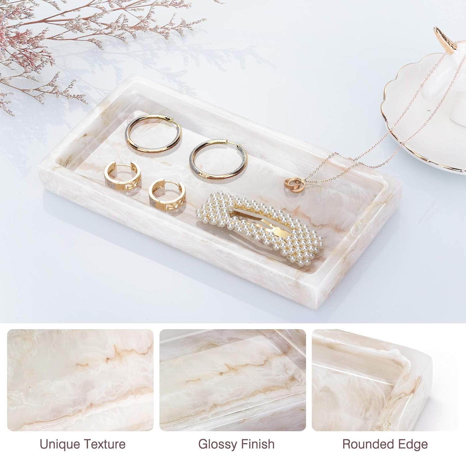 Jewelry Organizer Resin Tray / 7.7 x 3.9 x 0.8 / Ink Khaki