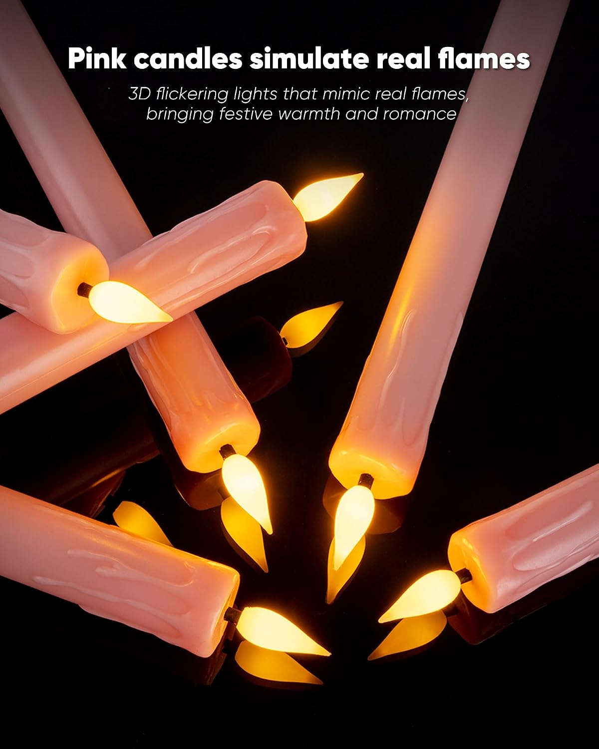 Homemory 6 Pcs Real Wax Pink Flameless Taper Candles with Remote Timer, 9.6 Inches LED Fake Candlesticks, LED Candle