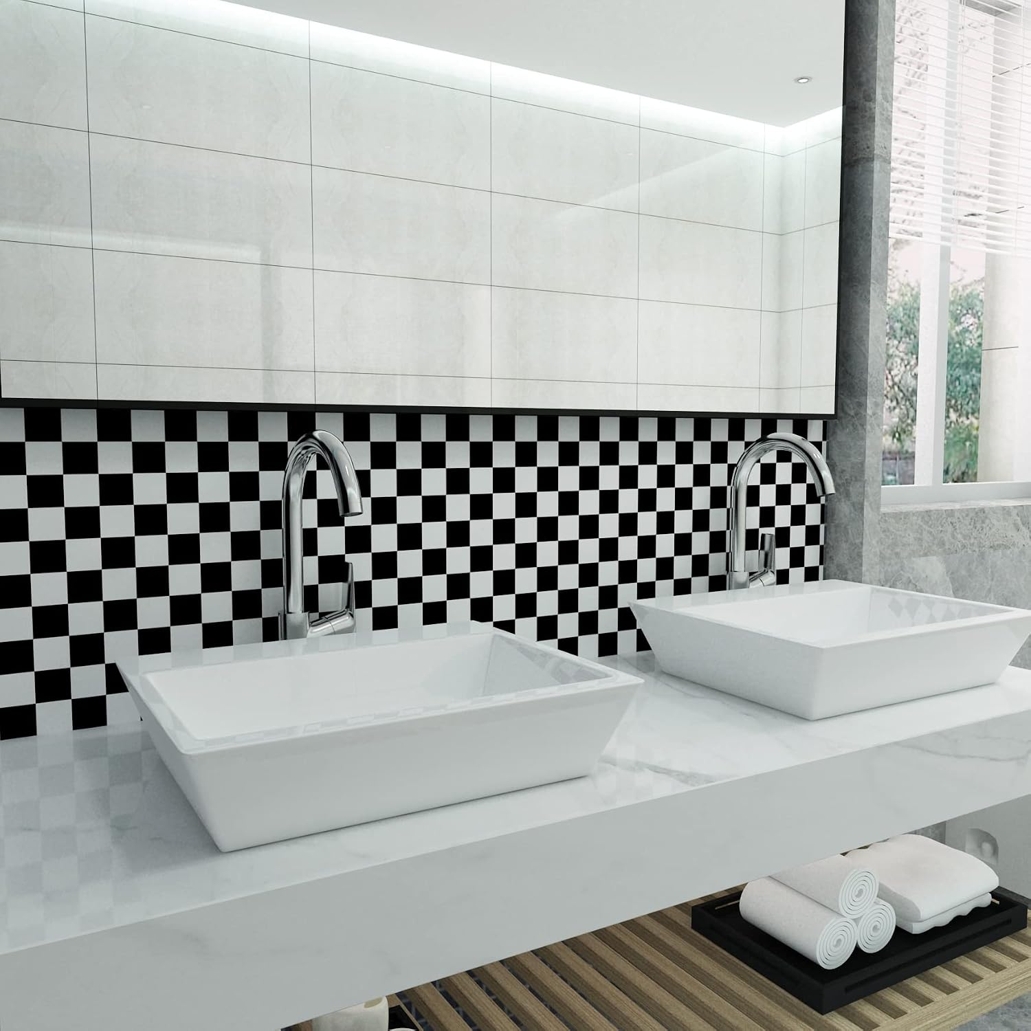 Checkered Peel and Stick Wallpaper Black and White Contact Paper / 12 x 317 / Black/white