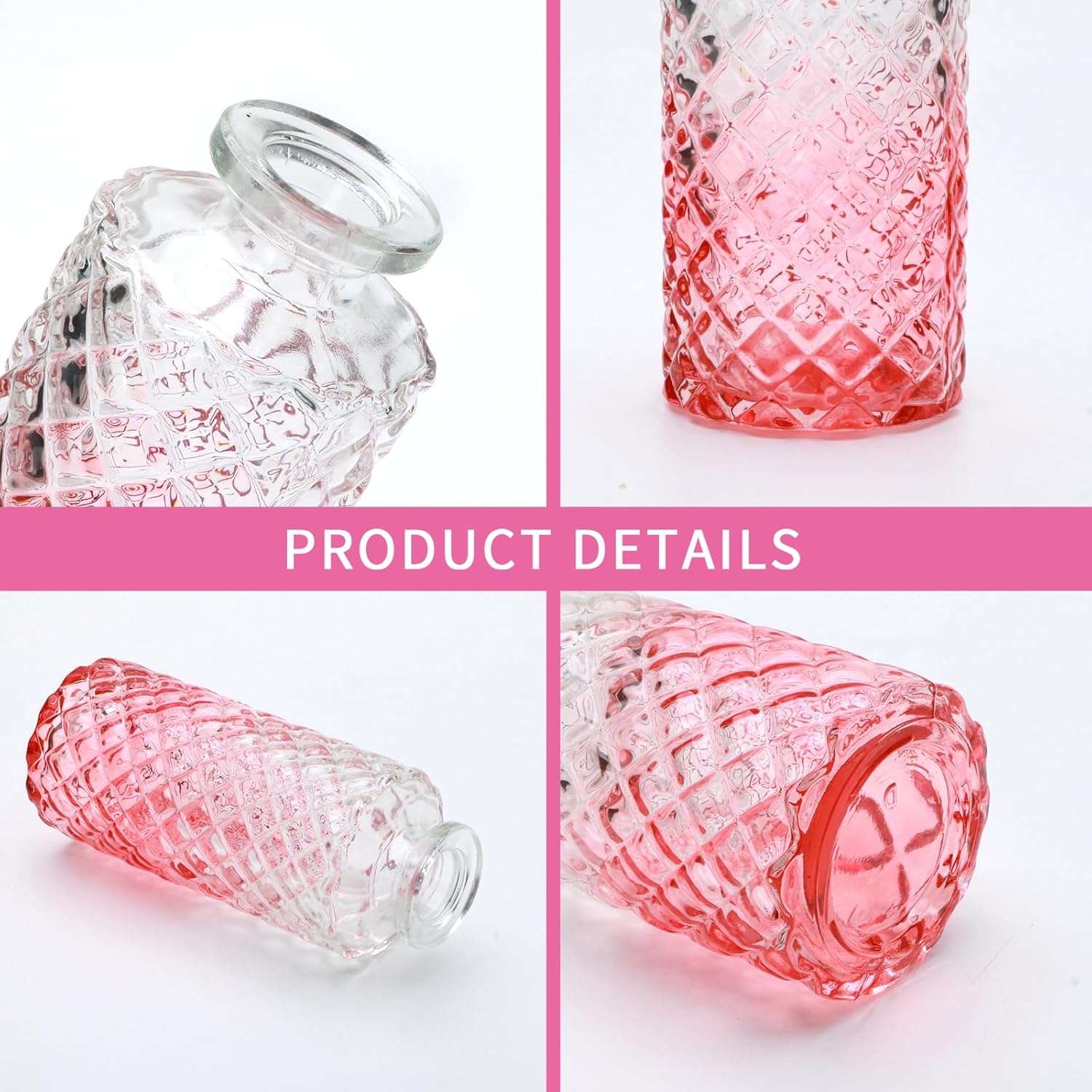 Glass Bud Vase Set in Bulk / Pink / Set of 9