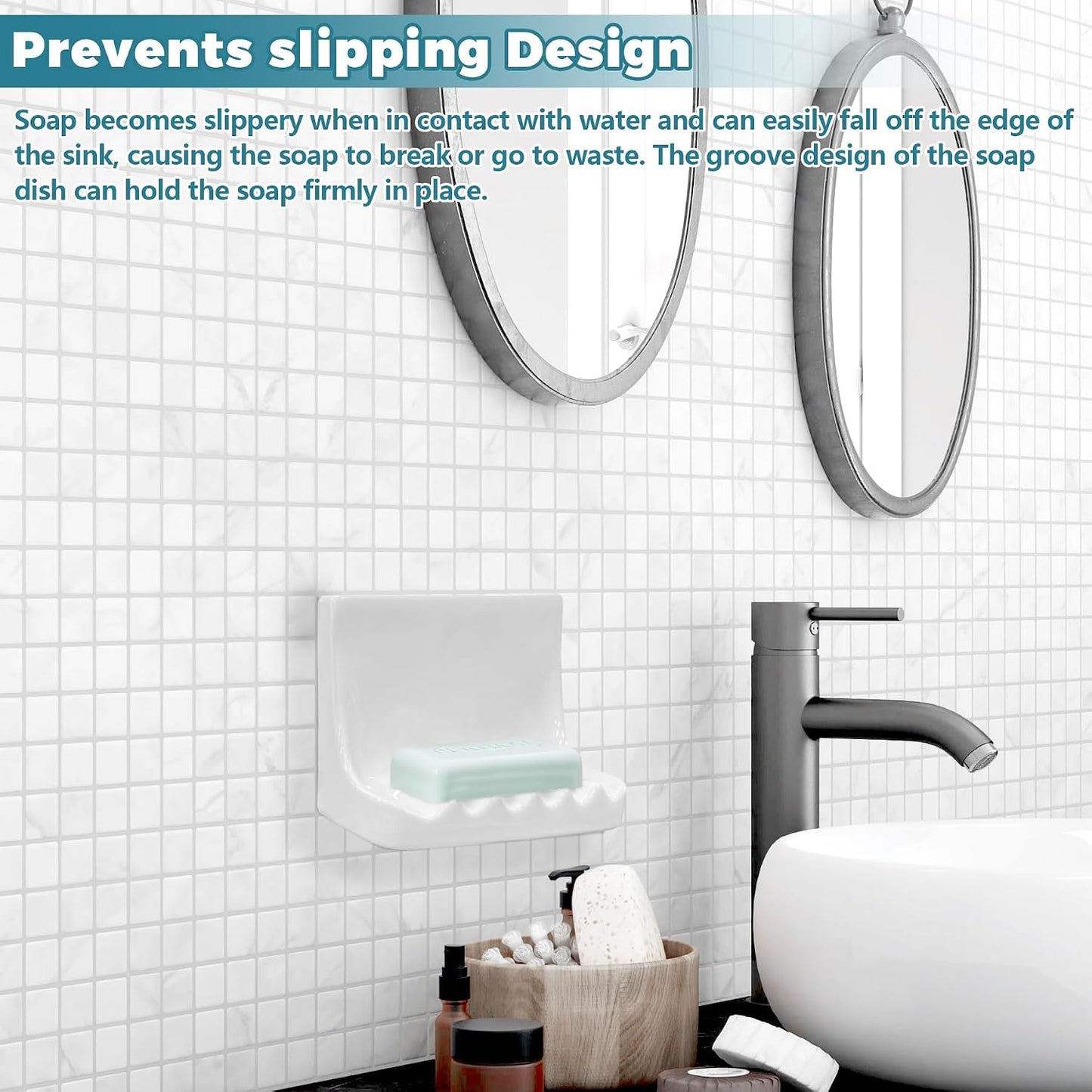 Vintage Wall-Mounted Ceramic Soap Dish for Shower Wall Retro Ceramic Soap Holder Porcelain / White