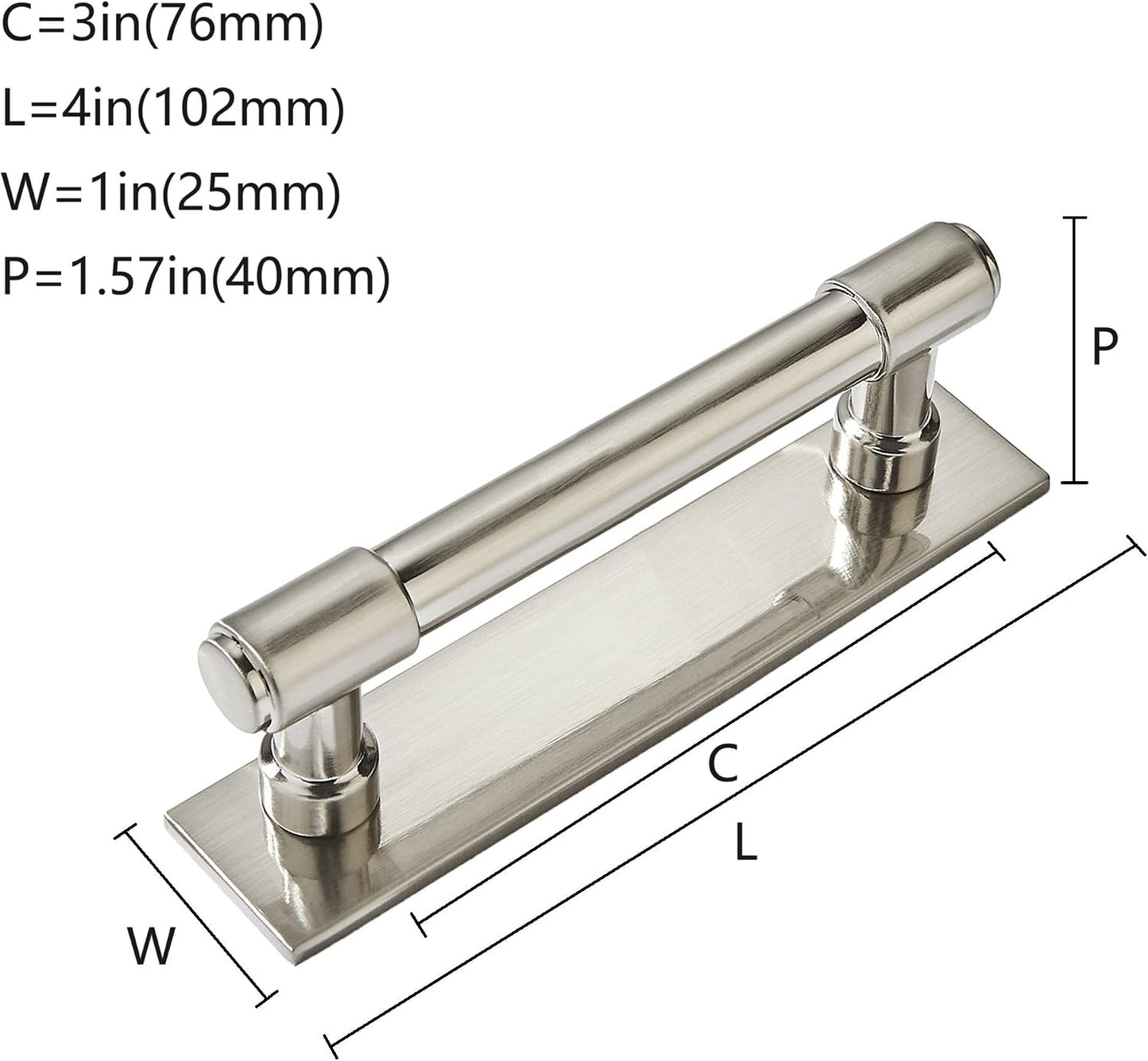 5 Pack 3 Inch(76 mm) Center to Center Brushed Satin Nickel Cabinet Pull Backplate with Base Plate Zinc Solid Kitchen