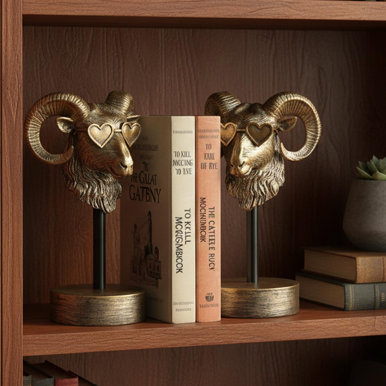Vintage Sheep Bookends / Golden Bighorn