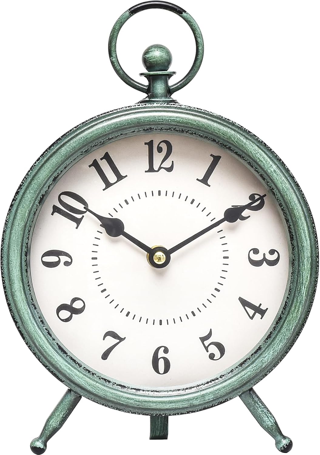 Vintage Rustic Table Clock on Stand / Green / 10.5"H