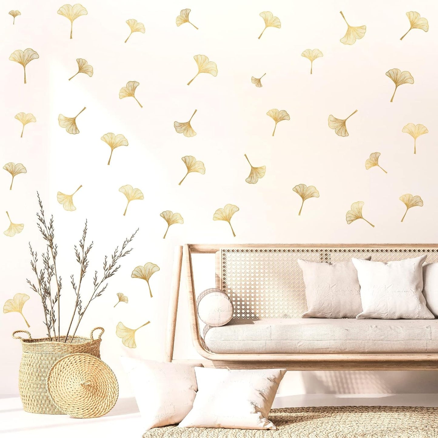Golden Wall Decals Peel and Stick Golden Leaves Wall Stickers Modern Leaf Vinyl Wall Decals / Yellow