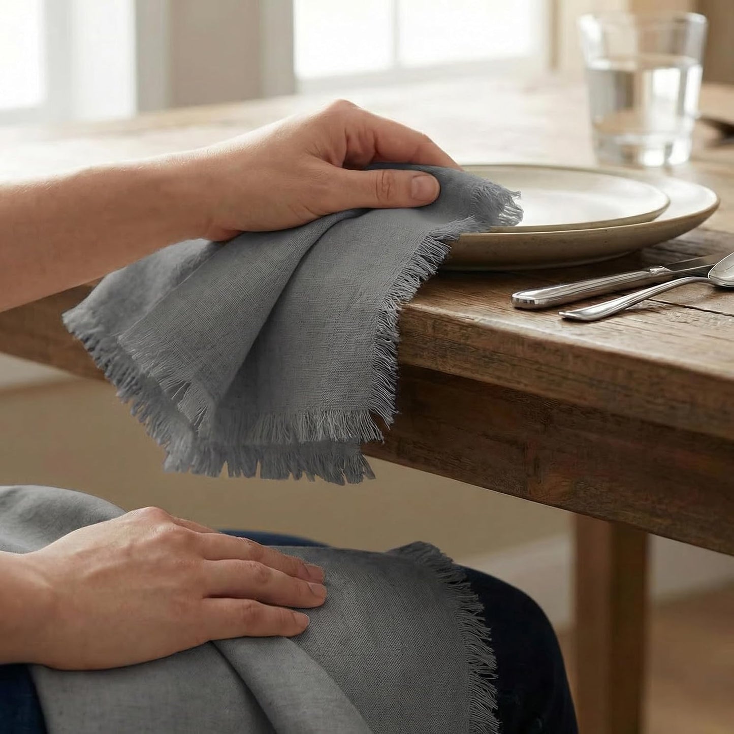 ACCENTHOME Grey Cotton Linen Napkin Set of 12 18x18 inch Dinner Napkins - Washable Soft Premium Hotel Quality Reusable
