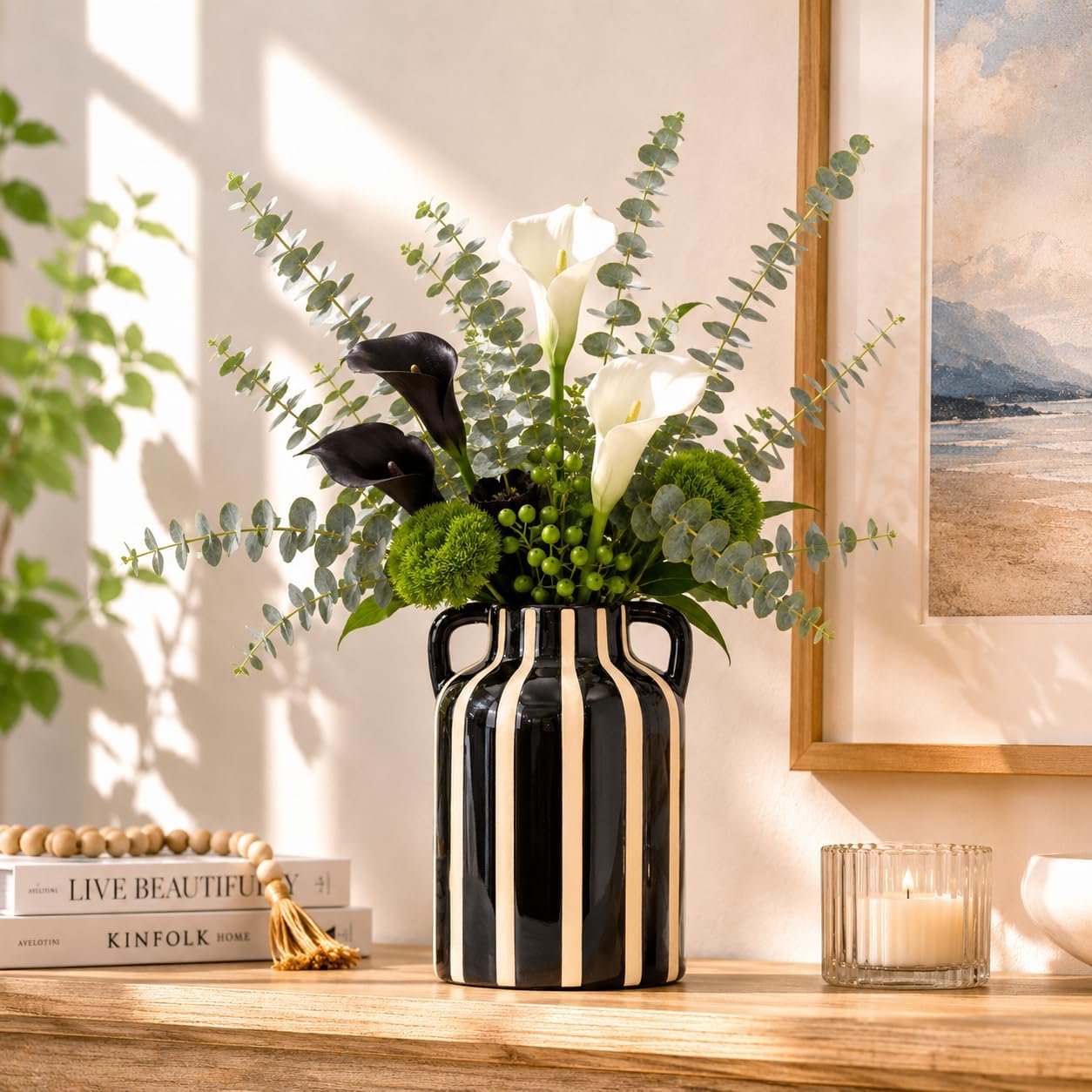 Black Ceramic Vase / Black and White