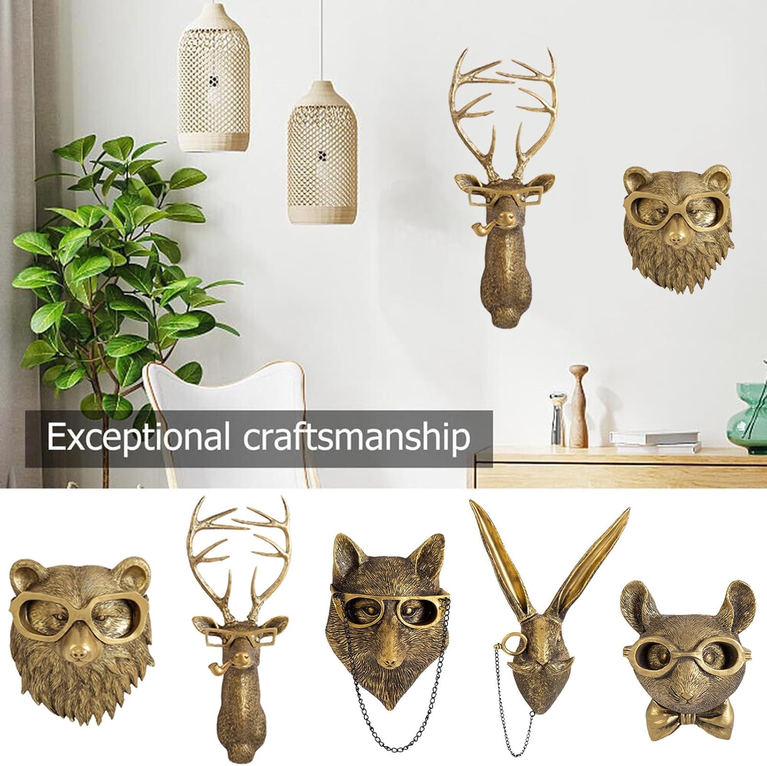 Faux Deer Head Mount / Gold / Set of 5