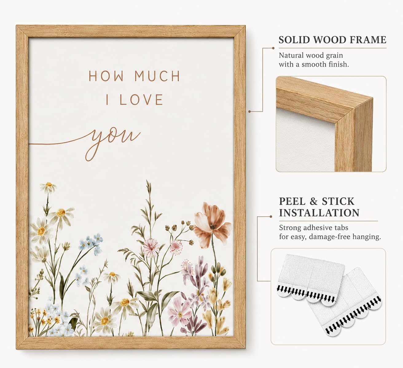 Framed Boho Nursery Wall Art Flower Botanical Sentence / Framed Wood Color / 16L" x 12W / Set of 3
