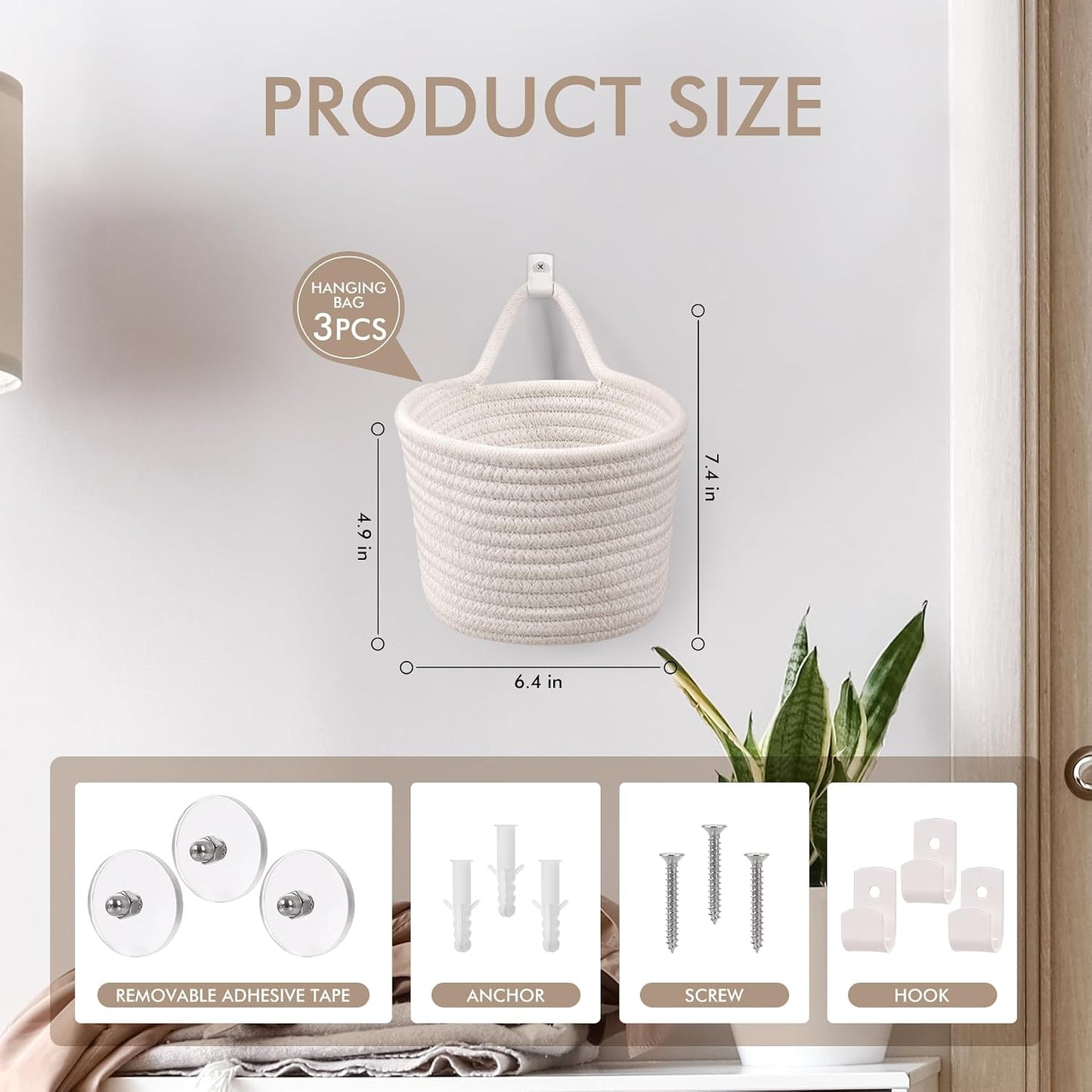 Adhesive Hooks / Storage Organizers / White & White / Set of 3