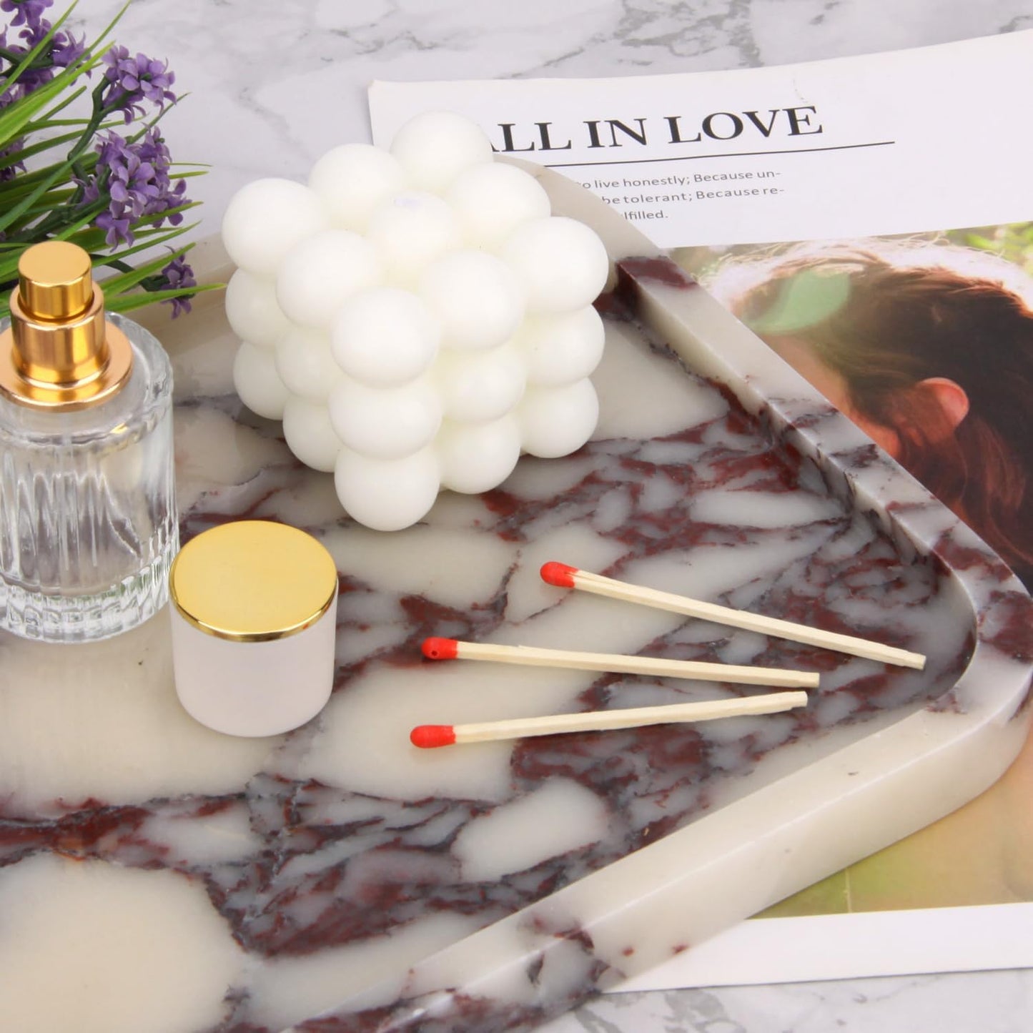 Marble Bathroom Vanity Tray / Calacatta Viola L / 8 x 0.7 x 12 / Natural