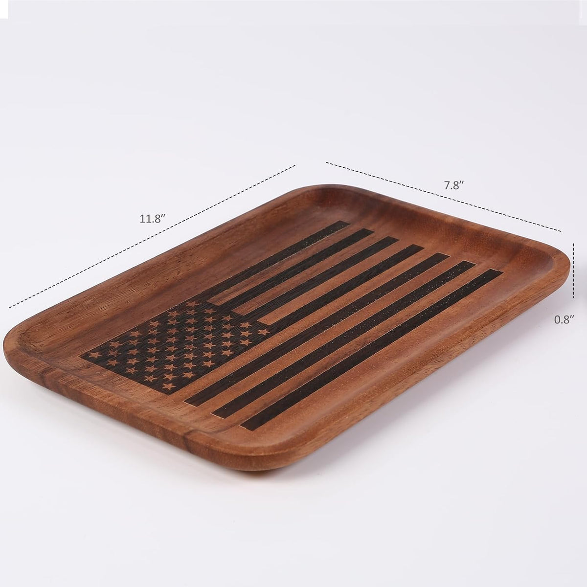2PCS American Flag Serving Acacia Wood Valet Tray for Men Women Catch All Acacia Wooden Tray Gift, Mens Key Tray