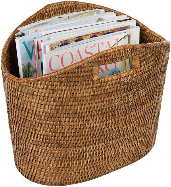 KOUBOO La Jolla Oval Rattan Magazine Rack, Woven Organizer, Honey Brown | Handwoven natural texture, open-top design