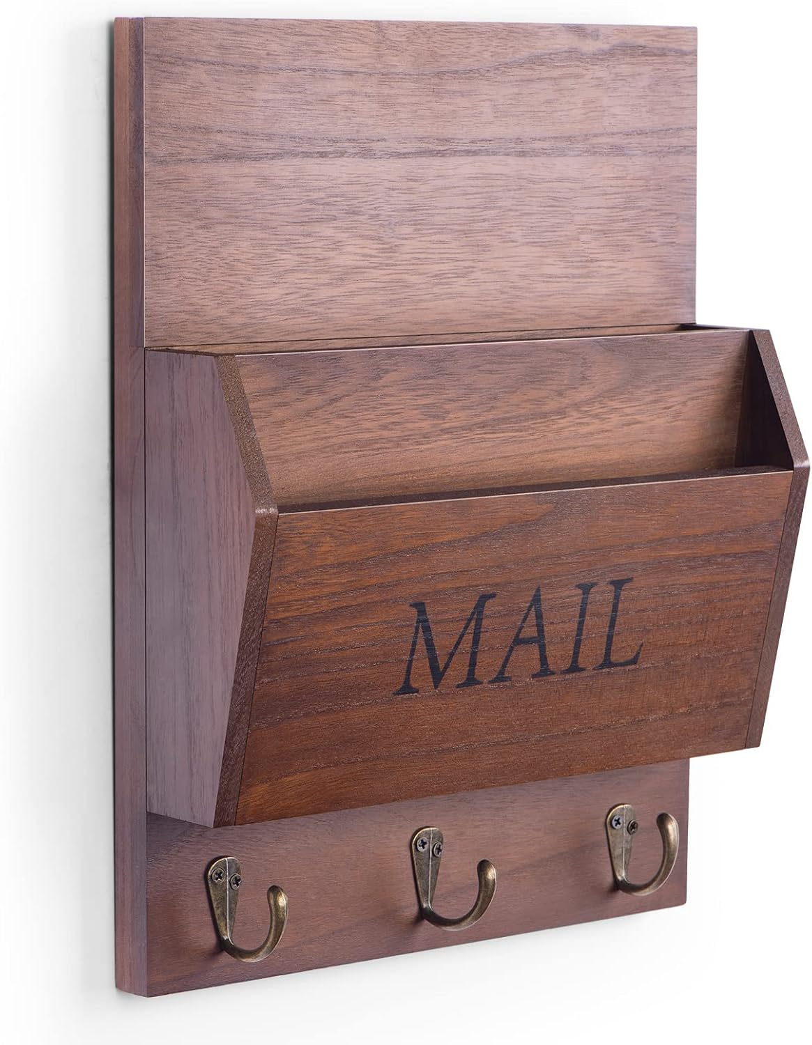 Wooden Mail Holder / Dark Brown / Wall Mount