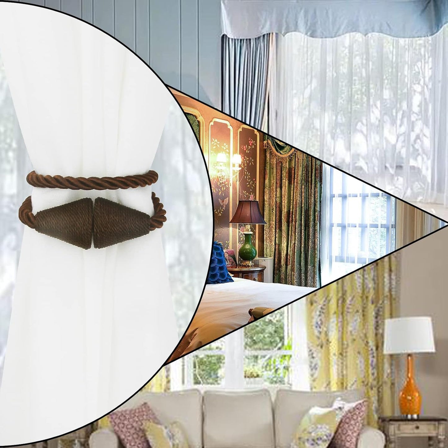Magnetic Curtain Tiebacks Rope Decorative Holdbacks for Drapes Nieffeiy | 6 Pack Coffee Modern Handmade Curtain Tie