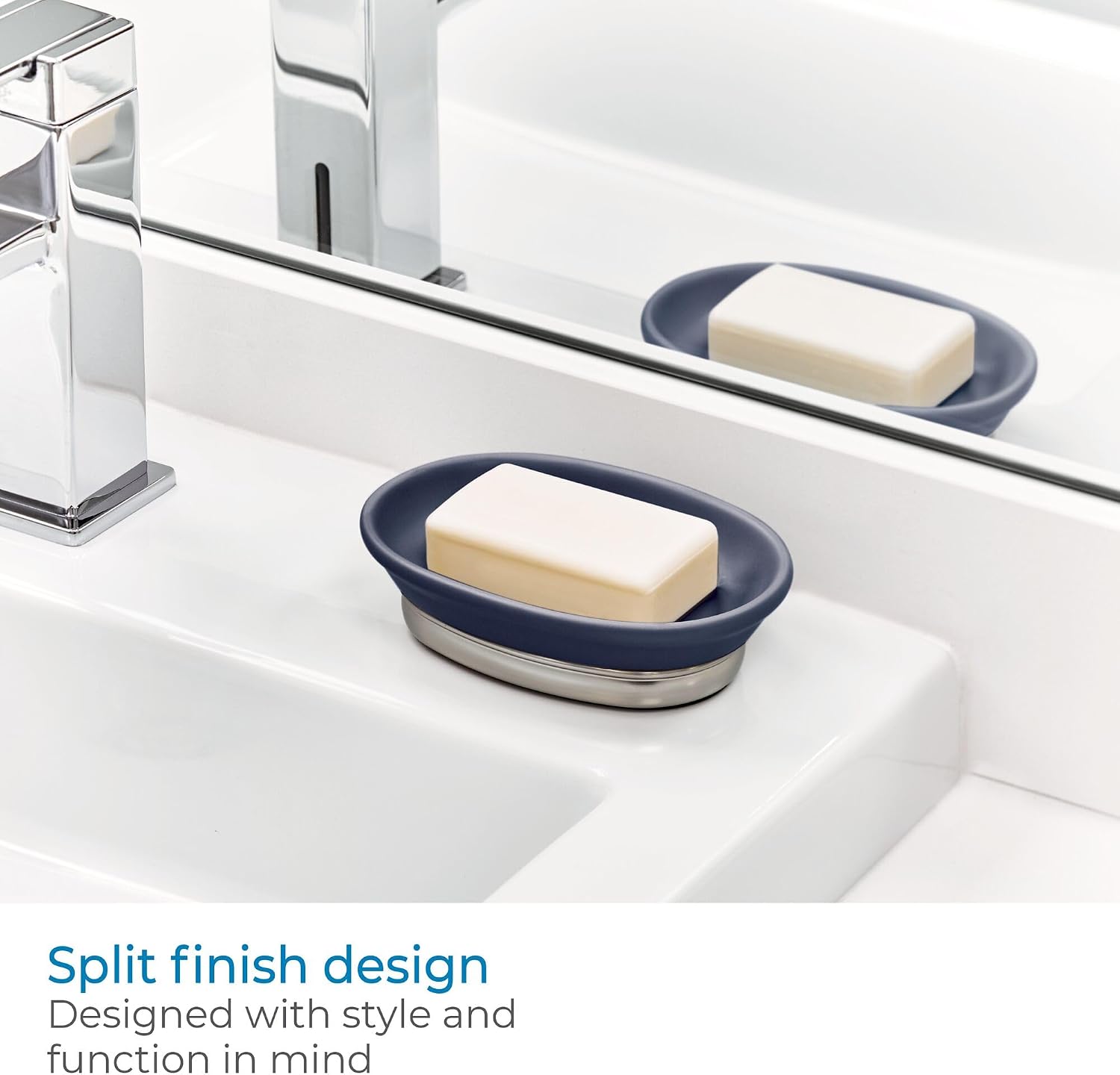 Ceramic and Steel Bar Holder / Soap Dish / Navy