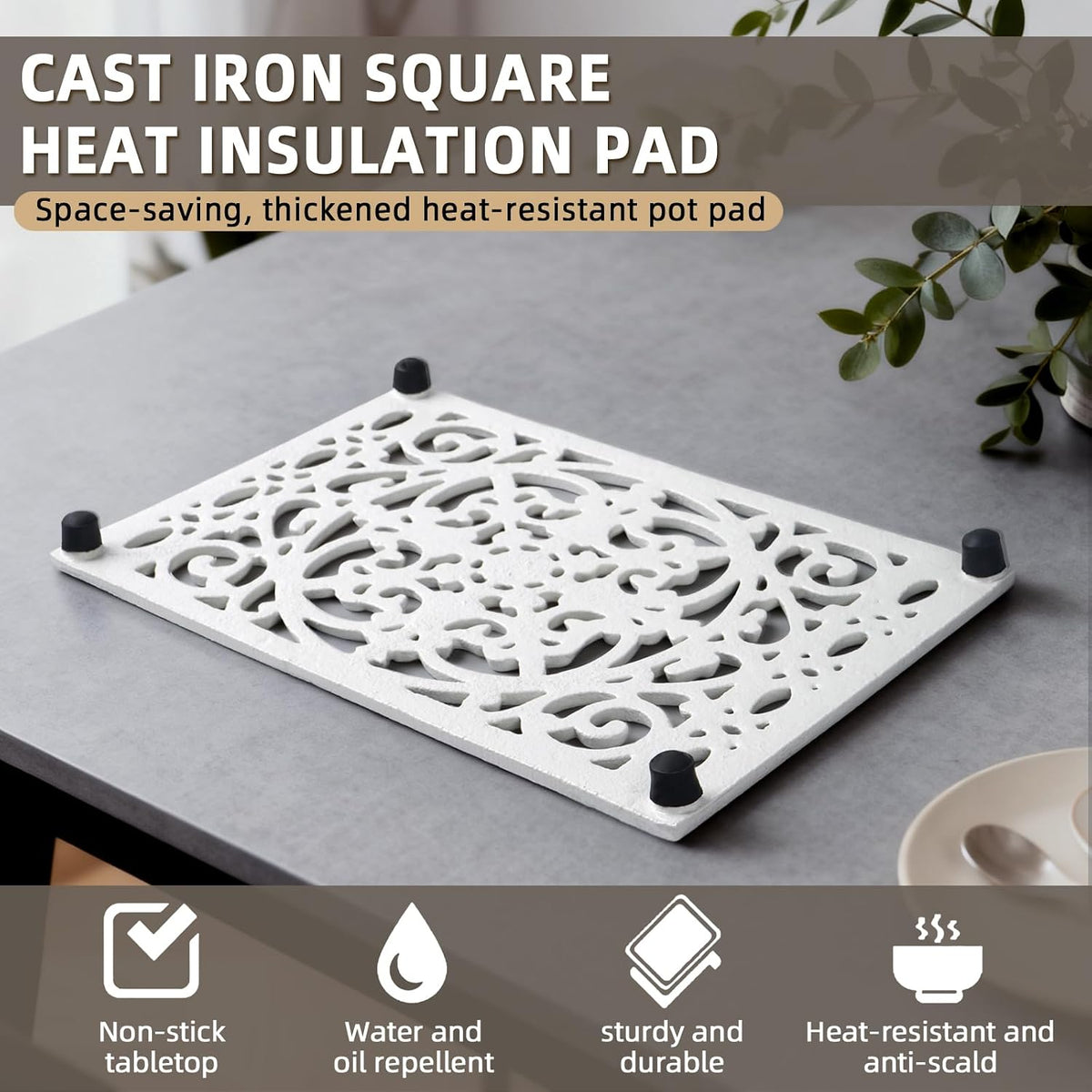 Notakia 9.6 x 6.3 Inch Cast Iron Trivet Set, Large Metal Trivets for Hot Dishes Pots Pans Decorative Kitchen Trivets