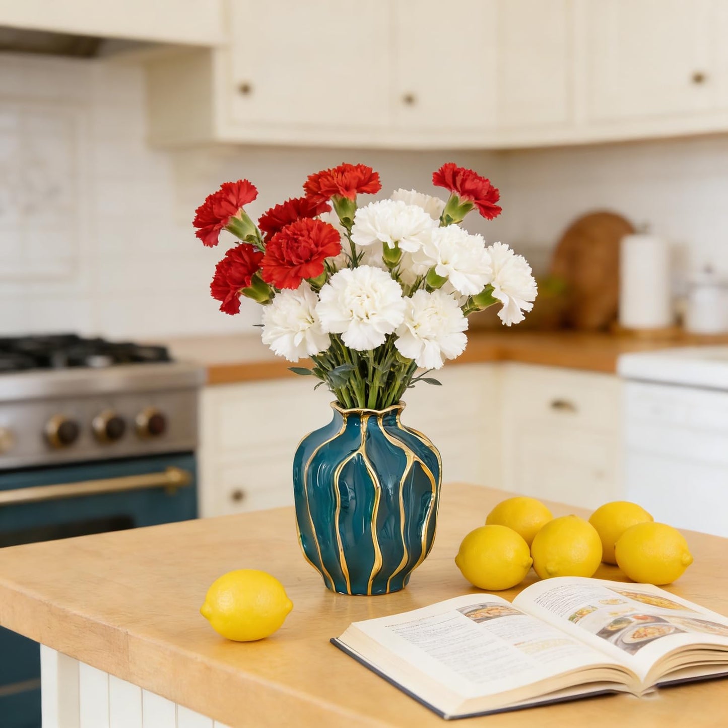 Decorative Ceramic Flower Vase / Peacock Blue-pomegranate-shaped