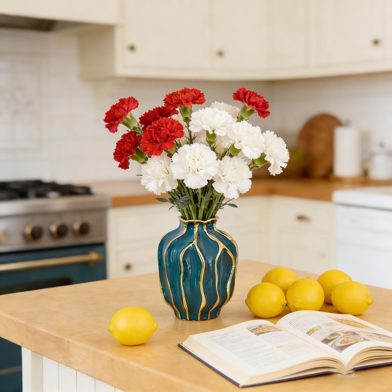Decorative Ceramic Flower Vase / Peacock Blue-pomegranate-shaped
