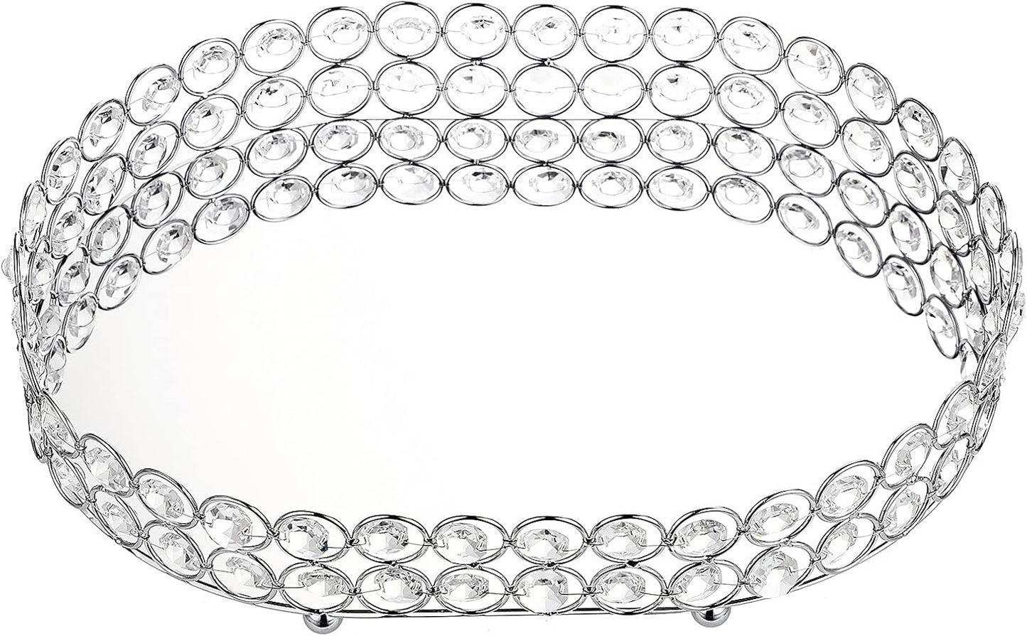 Crystal Vanity Tray Mirrored Dresser Perfume Trays for Makeup Tray / 11.8 x 8.7 x 2.3 / Silver