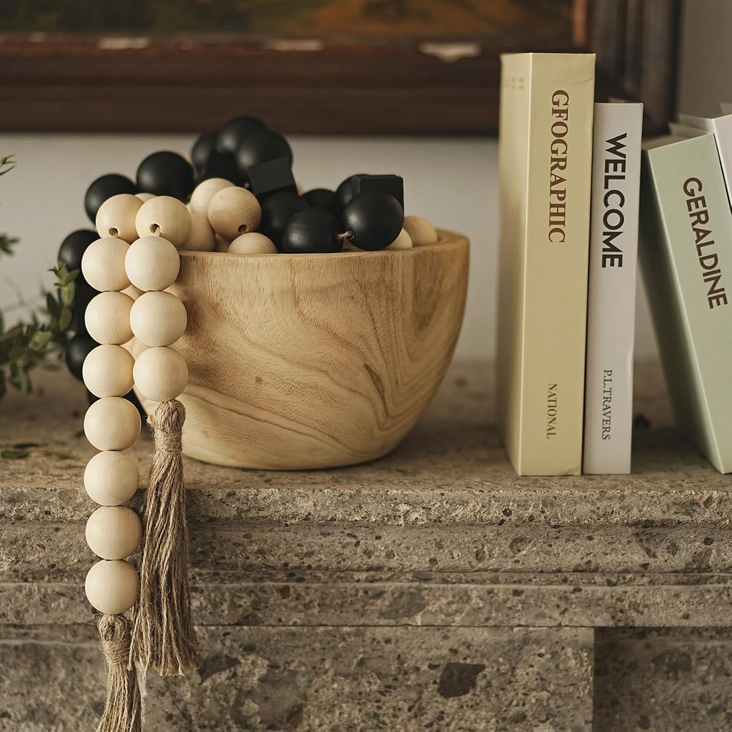 Wooden Beads Garland / 41 Inches / Nature Beige