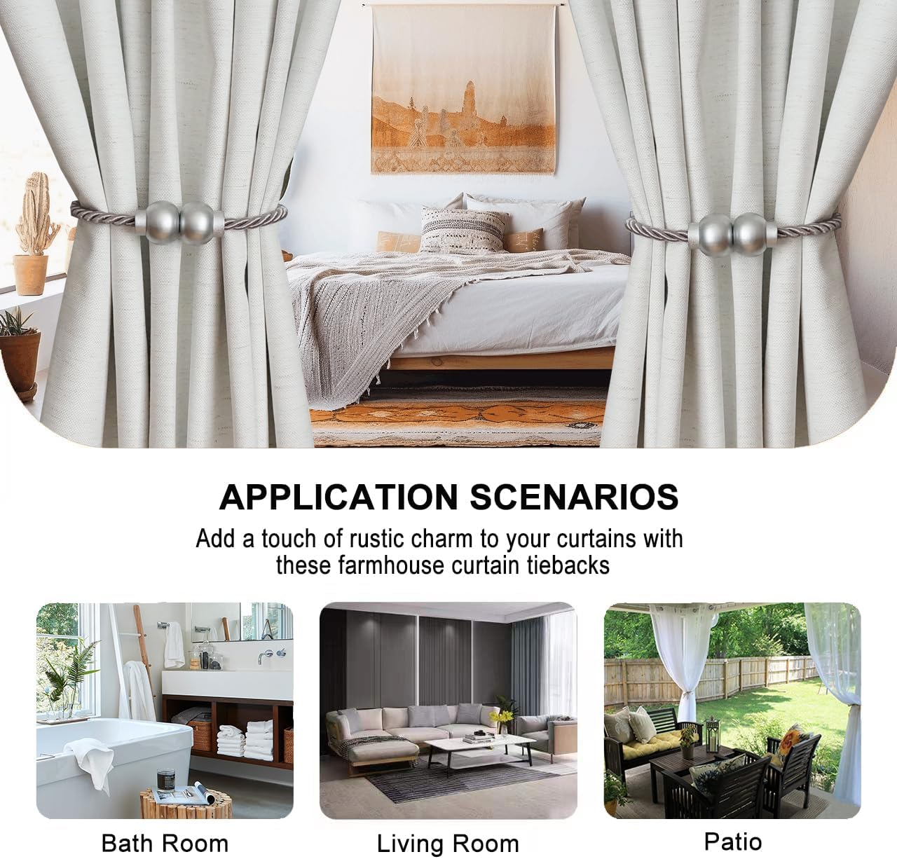 6Pcs Magnetic Curtain Tiebacks Modern Handmade Rope Curtain Tie Backs Grey | Decorative Drapes Weave Holdbacks for Home