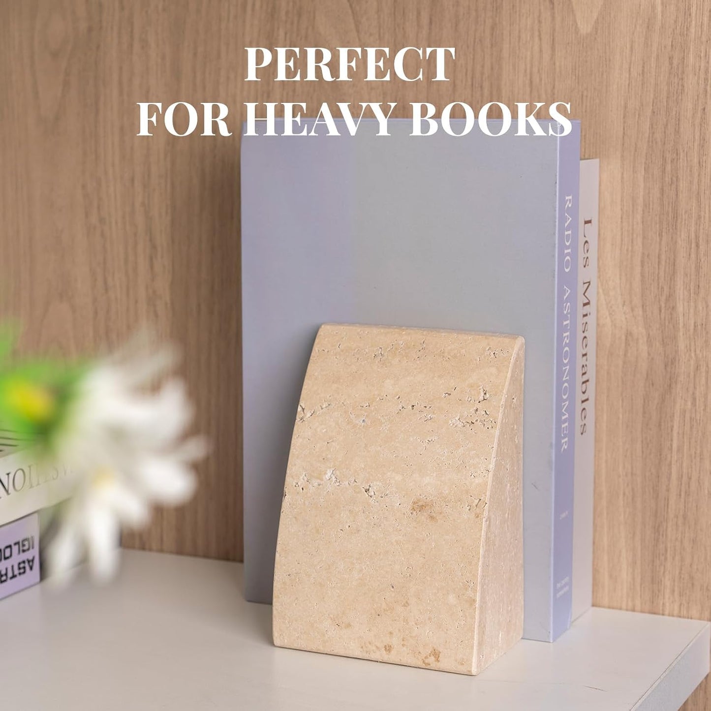 Travertine Bookends / Non-Slip Heavy Duty Book Stopper / Sail-travertine